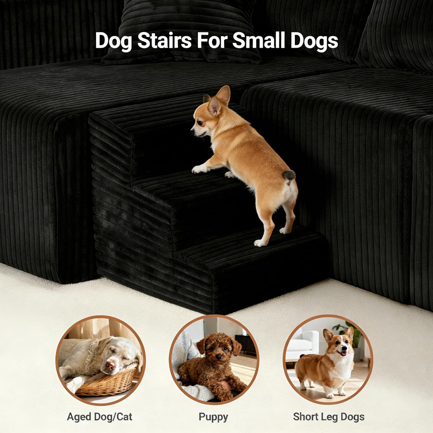 image:imageClaiks 128 Modular U Shaped Boneless Couch Oversized Sectional Bonless Couches for Living Room Modern Sofa with Pet Stairs No Assembly Required BlackBlack
