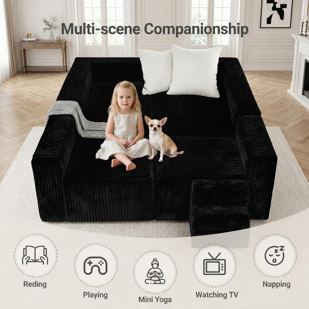image:imageClaiks 128 Modular U Shaped Boneless Couch Oversized Sectional Bonless Couches for Living Room Modern Sofa with Pet Stairs No Assembly Required BlackBlack