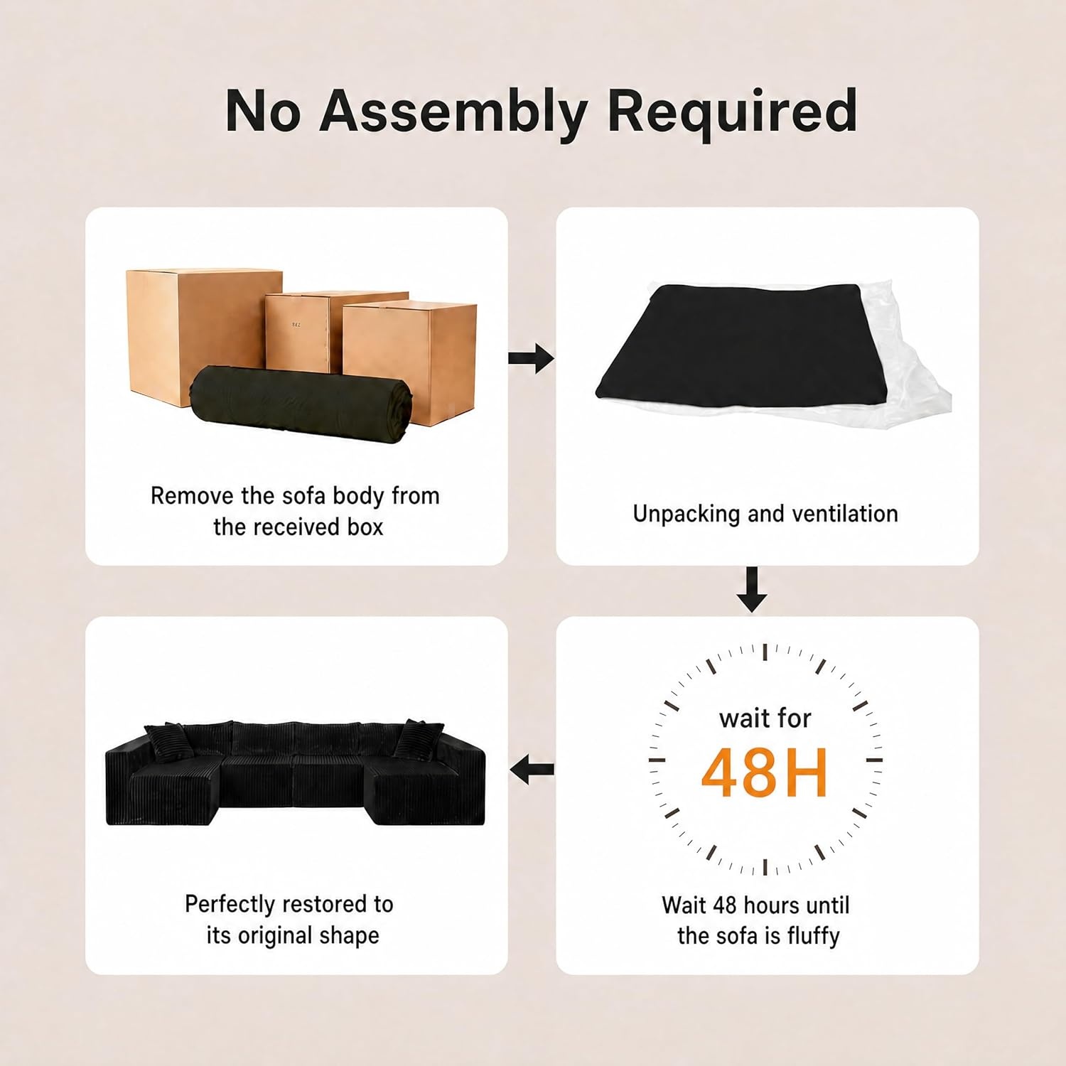 image:imageClaiks 128 Modular U Shaped Boneless Couch Oversized Sectional Bonless Couches for Living Room Modern Sofa with Pet Stairs No Assembly Required BlackBlack