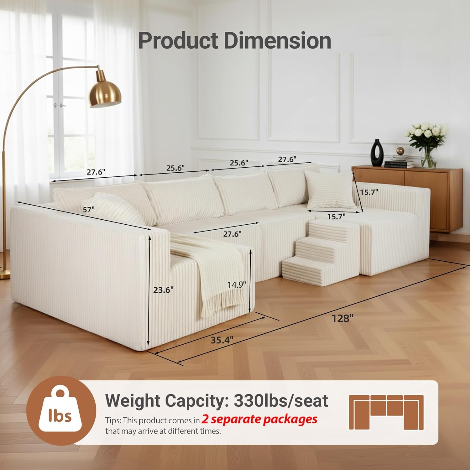 image:imageClaiks 128 Modular U Shaped Boneless Couch Oversized Sectional Bonless Couches for Living Room Modern Sofa with Pet Stairs No Assembly Required BlackKhaki