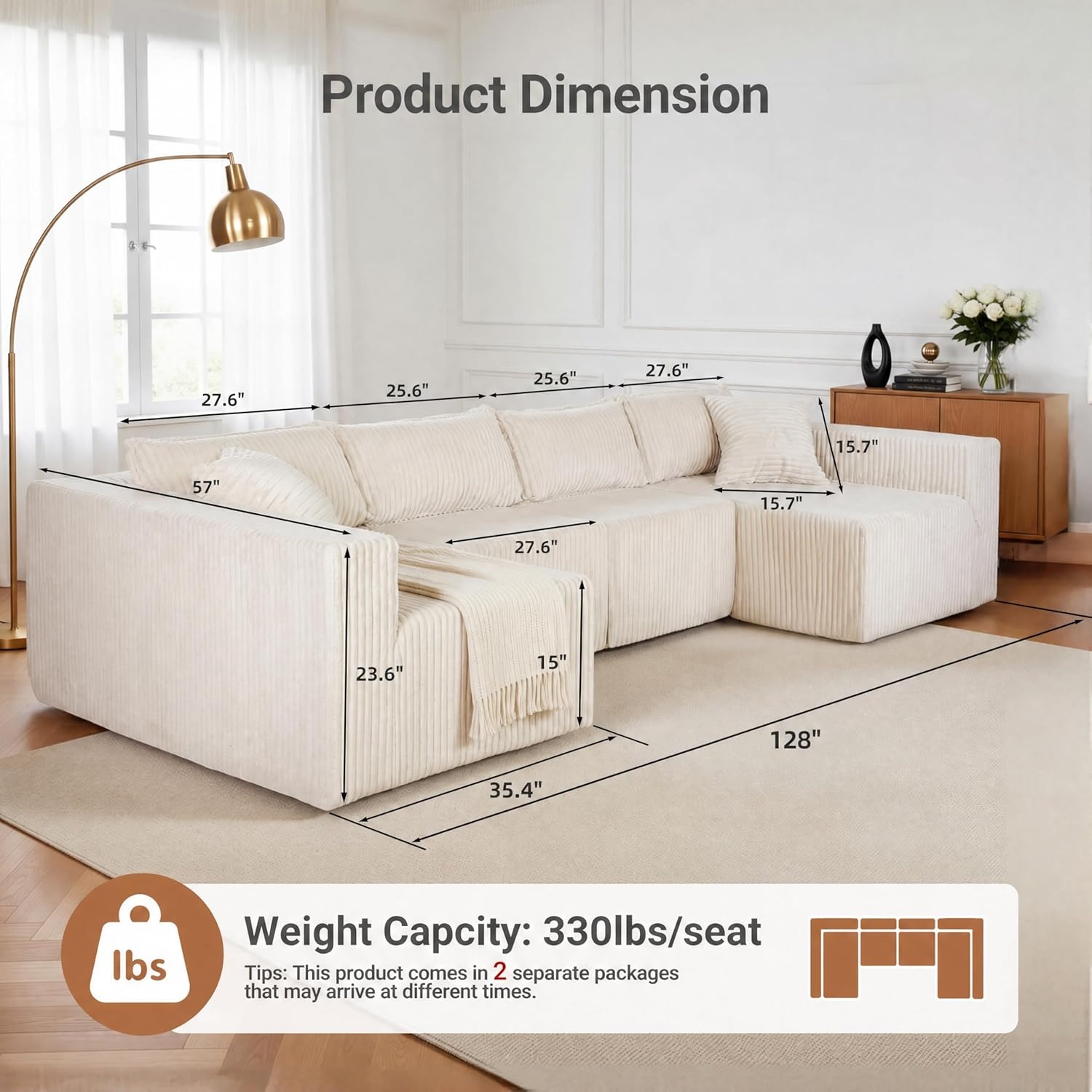 image:imageClaiks 128 Modular U Shaped Sectional Couch Deep Seat Bonless Couches for Living Room Modern Couch with Pet Stairs No Assembly Required Dark GreyBeige