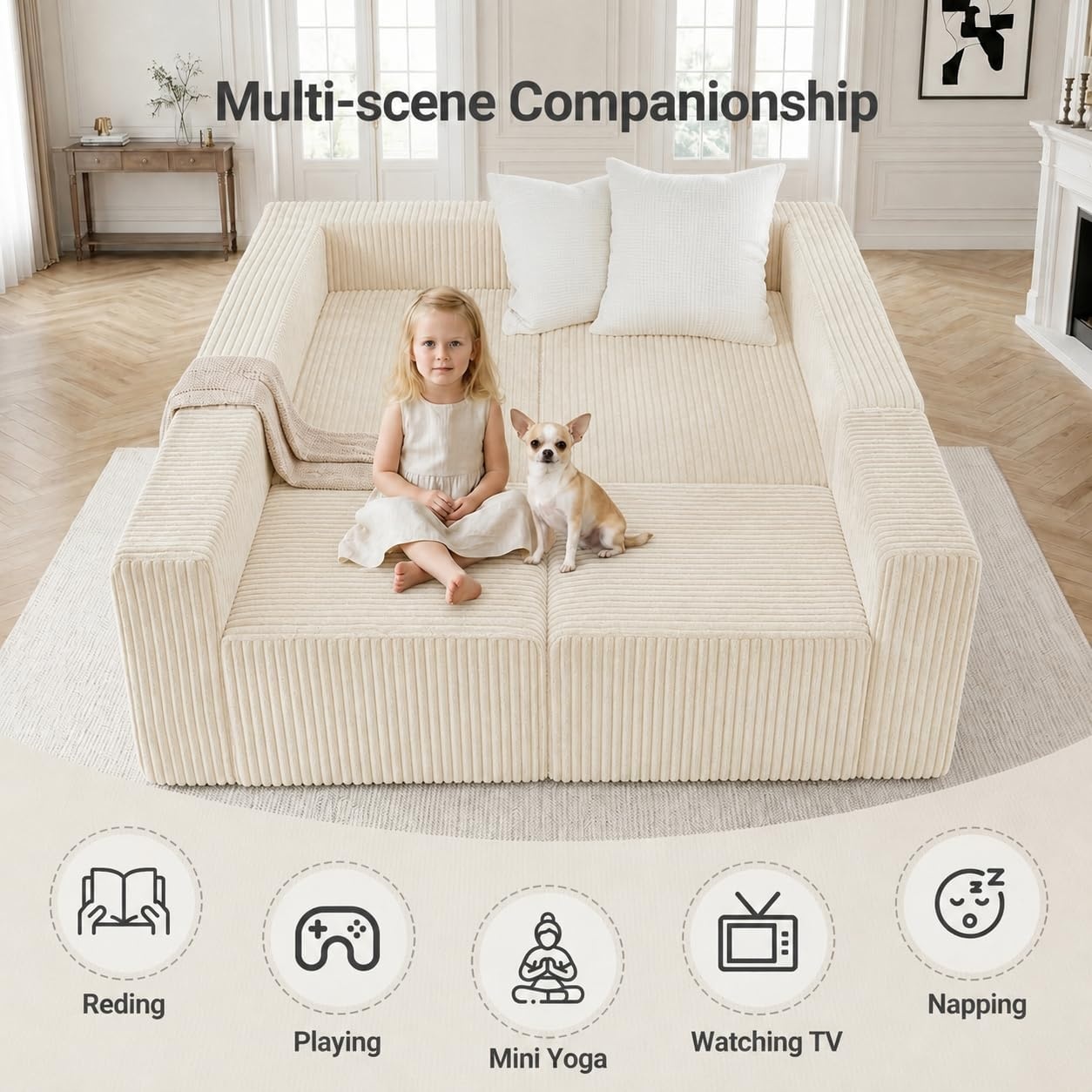 image:imageClaiks 128 Modular U Shaped Sectional Couch Deep Seat Bonless Couches for Living Room Modern Couch with Pet Stairs No Assembly Required Dark GreyBeige