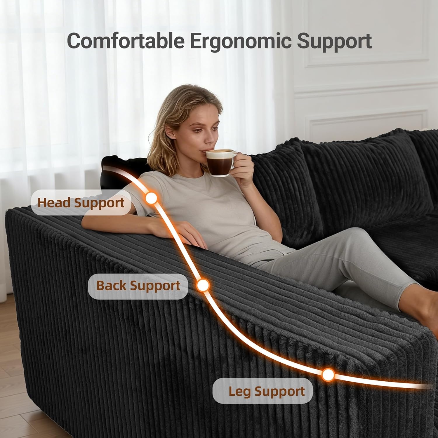 image:imageClaiks 128 Modular U Shaped Sectional Couch Deep Seat Bonless Couches for Living Room Modern Couch with Pet Stairs No Assembly Required Dark GreyBlack