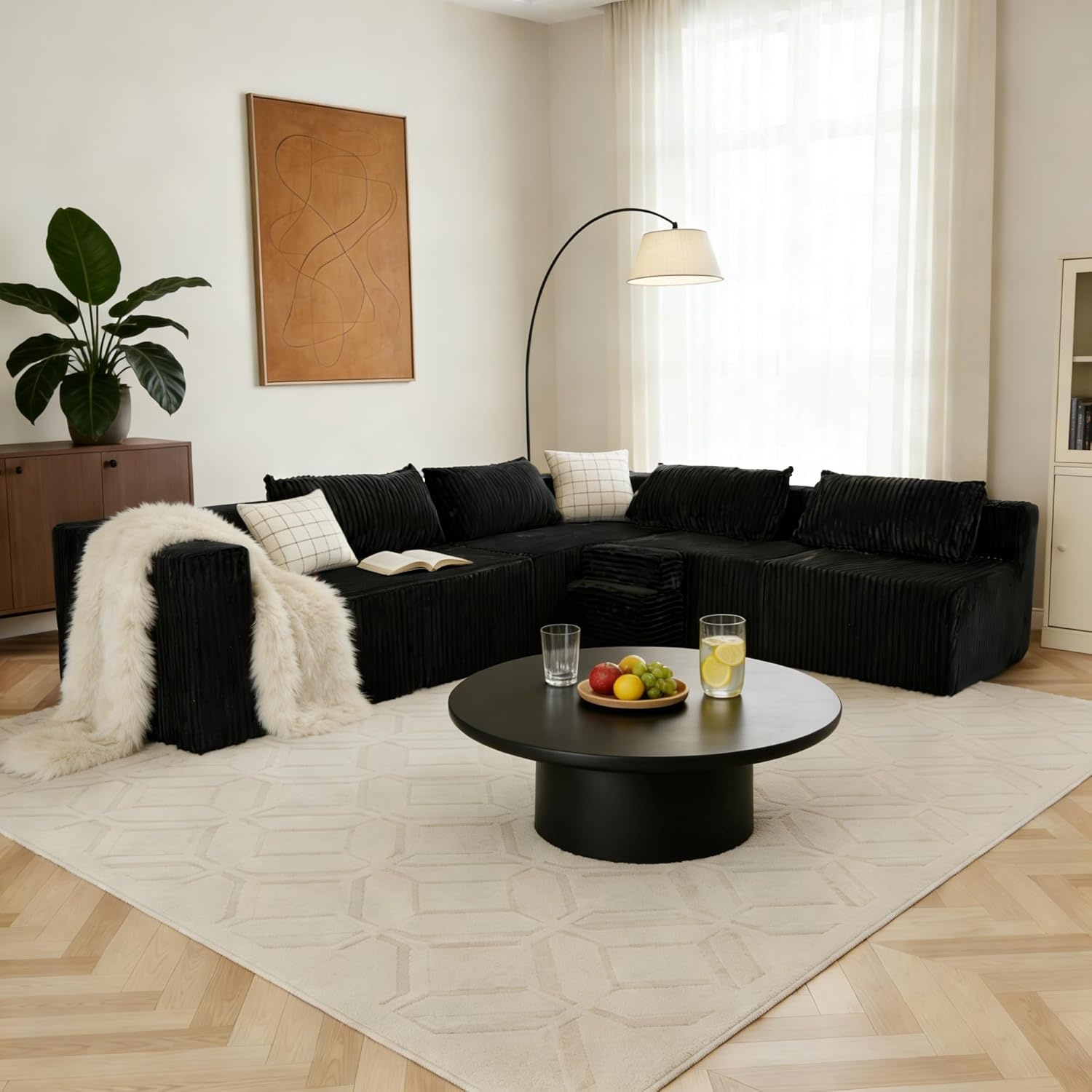image:imageClaiks 128 Modular U Shaped Sectional Couch Deep Seat Bonless Couches for Living Room Modern Couch with Pet Stairs No Assembly Required Dark GreyBlack
