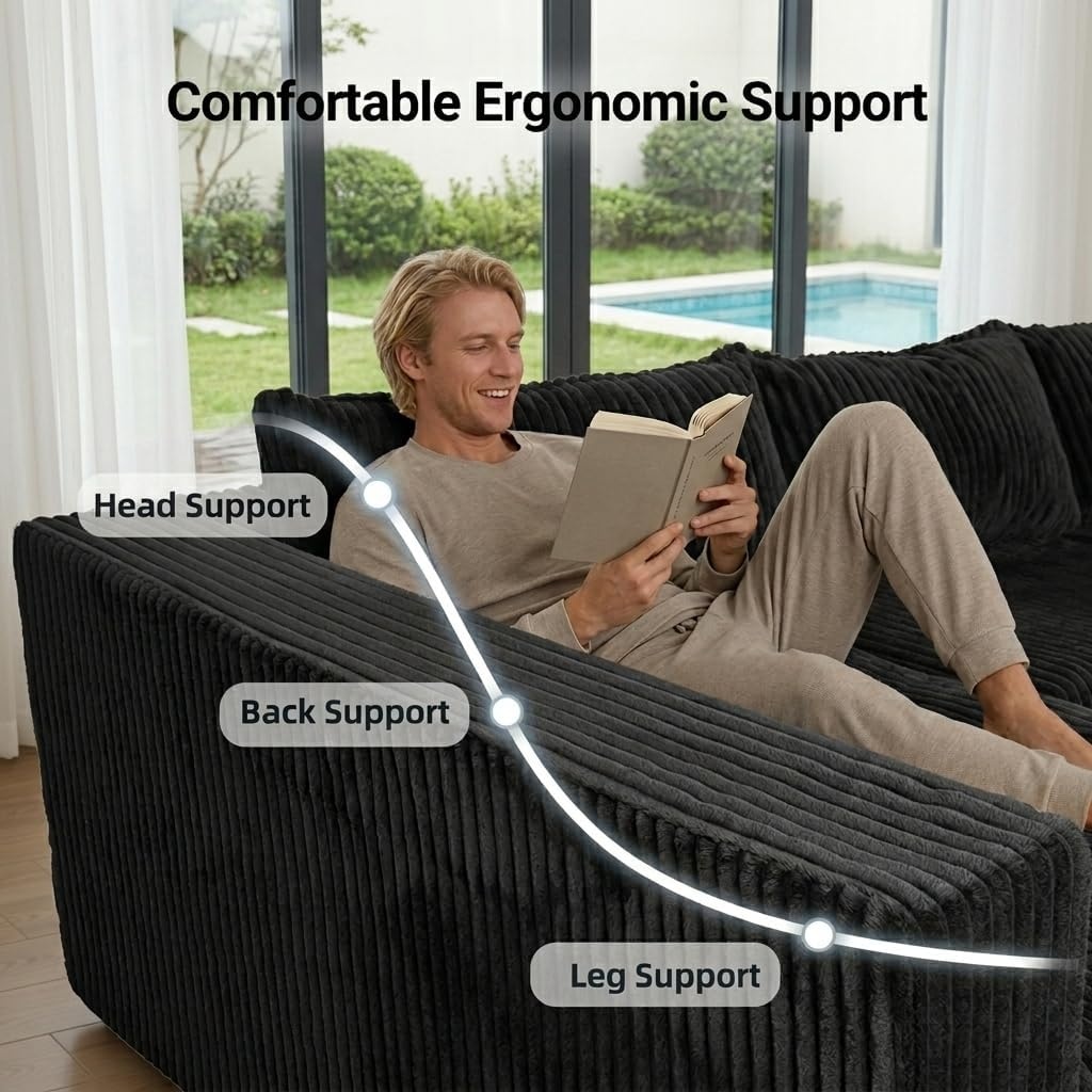 image:imageClaiks 128 Modular U Shaped Sectional Couch Deep Seat Bonless Couches for Living Room Modern Couch with Pet Stairs No Assembly Required Dark GreyBlack