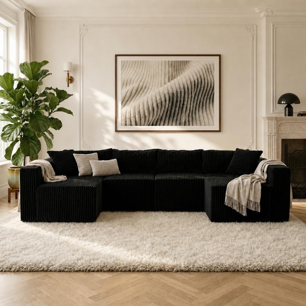 image:imageClaiks 128 Modular U Shaped Sectional Couch Deep Seat Bonless Couches for Living Room Modern Couch with Pet Stairs No Assembly Required Dark GreyBlack