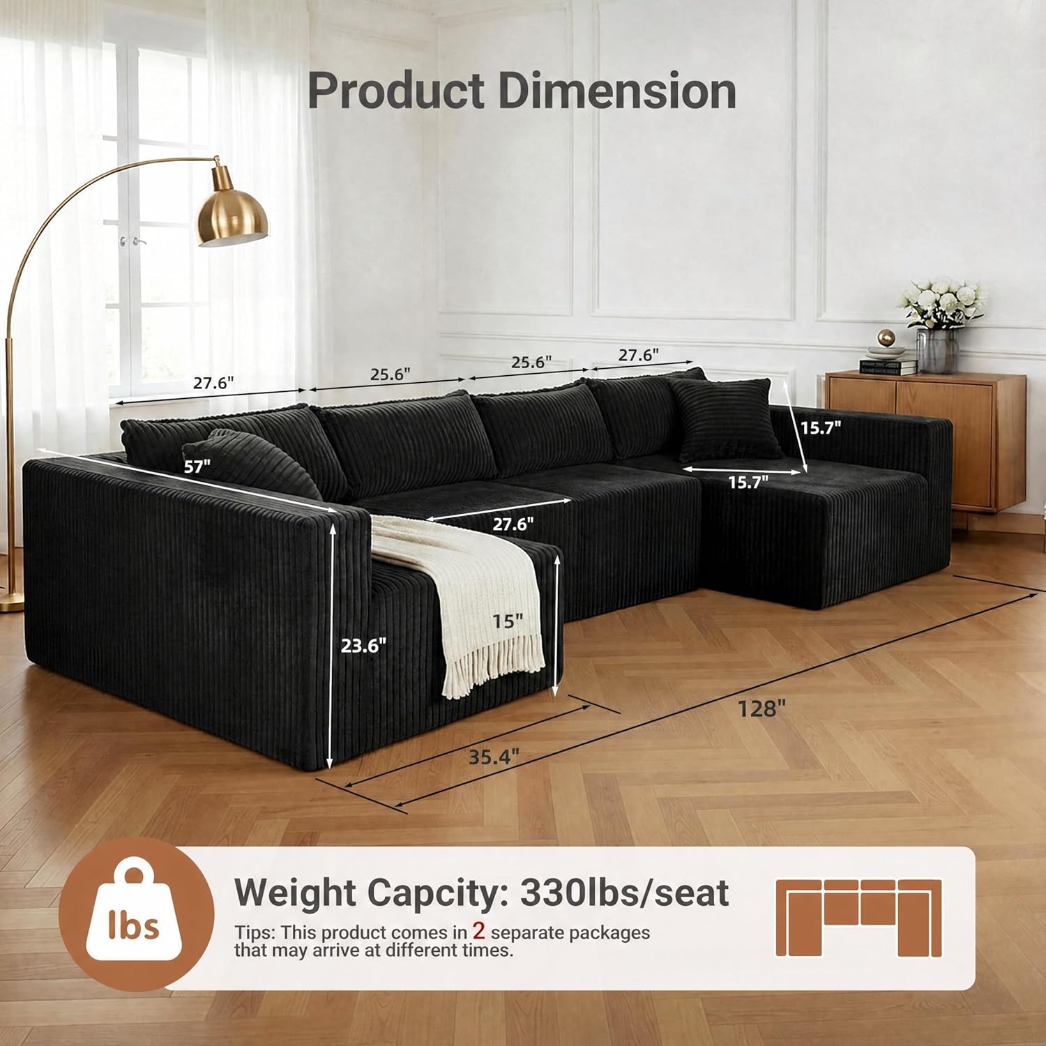 image:imageClaiks 128 Modular U Shaped Sectional Couch Deep Seat Bonless Couches for Living Room Modern Couch with Pet Stairs No Assembly Required Dark GreyBlack