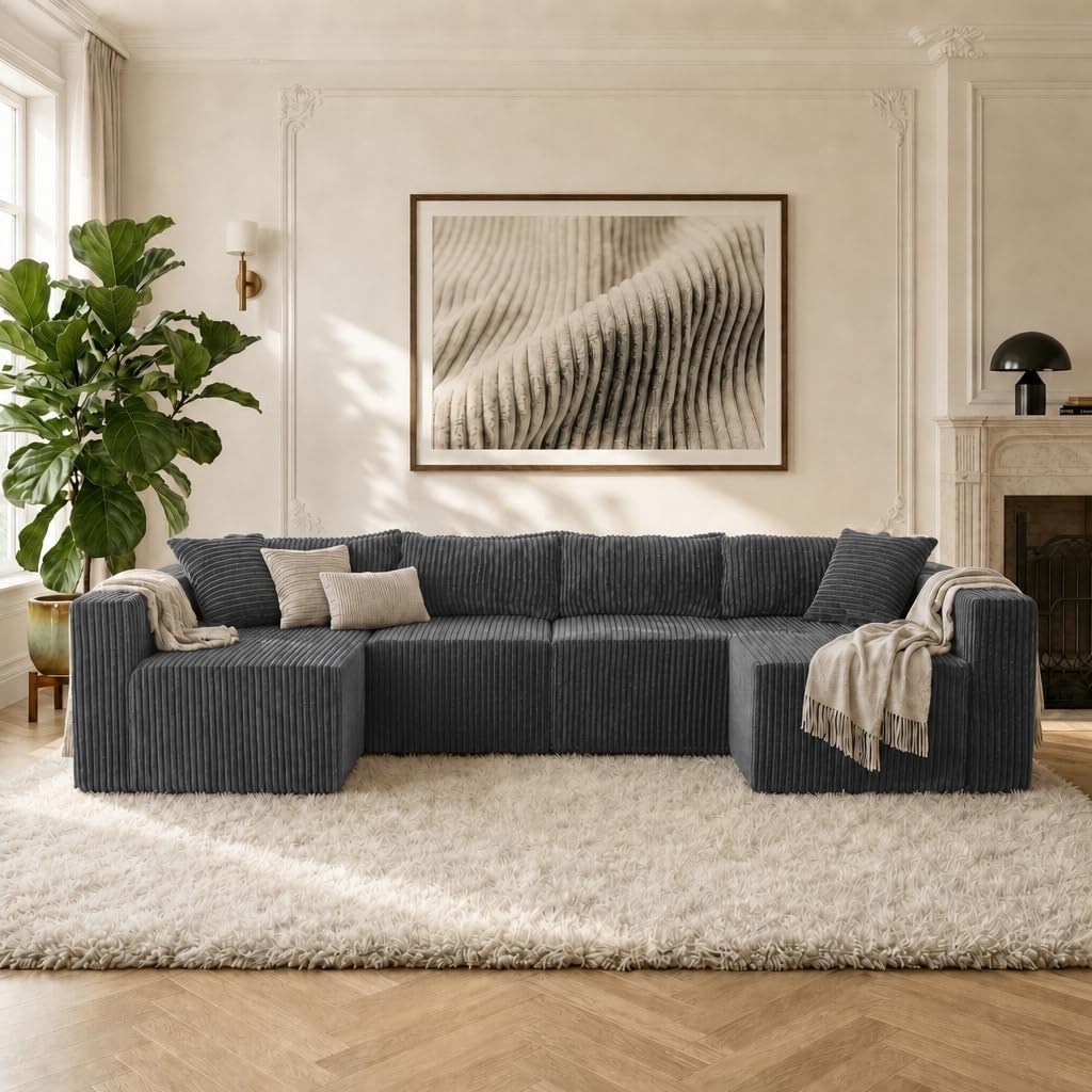 image:imageClaiks 128 Modular U Shaped Sectional Couch Deep Seat Bonless Couches for Living Room Modern Couch with Pet Stairs No Assembly Required Dark GreyDark Grey