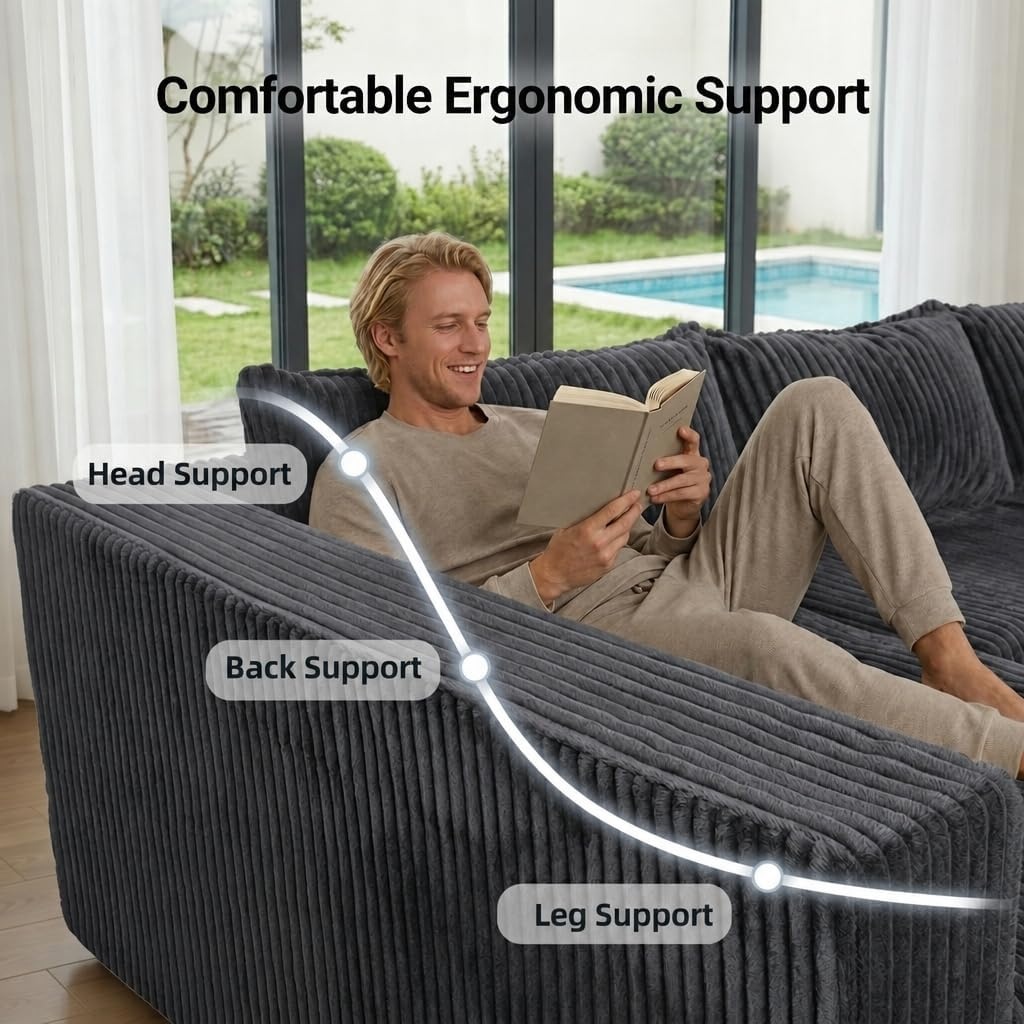 image:imageClaiks 128 Modular U Shaped Sectional Couch Deep Seat Bonless Couches for Living Room Modern Couch with Pet Stairs No Assembly Required Dark GreyDark Grey