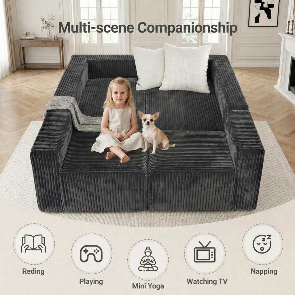 image:imageClaiks 128 Modular U Shaped Sectional Couch Deep Seat Bonless Couches for Living Room Modern Couch with Pet Stairs No Assembly Required Dark GreyDark Grey