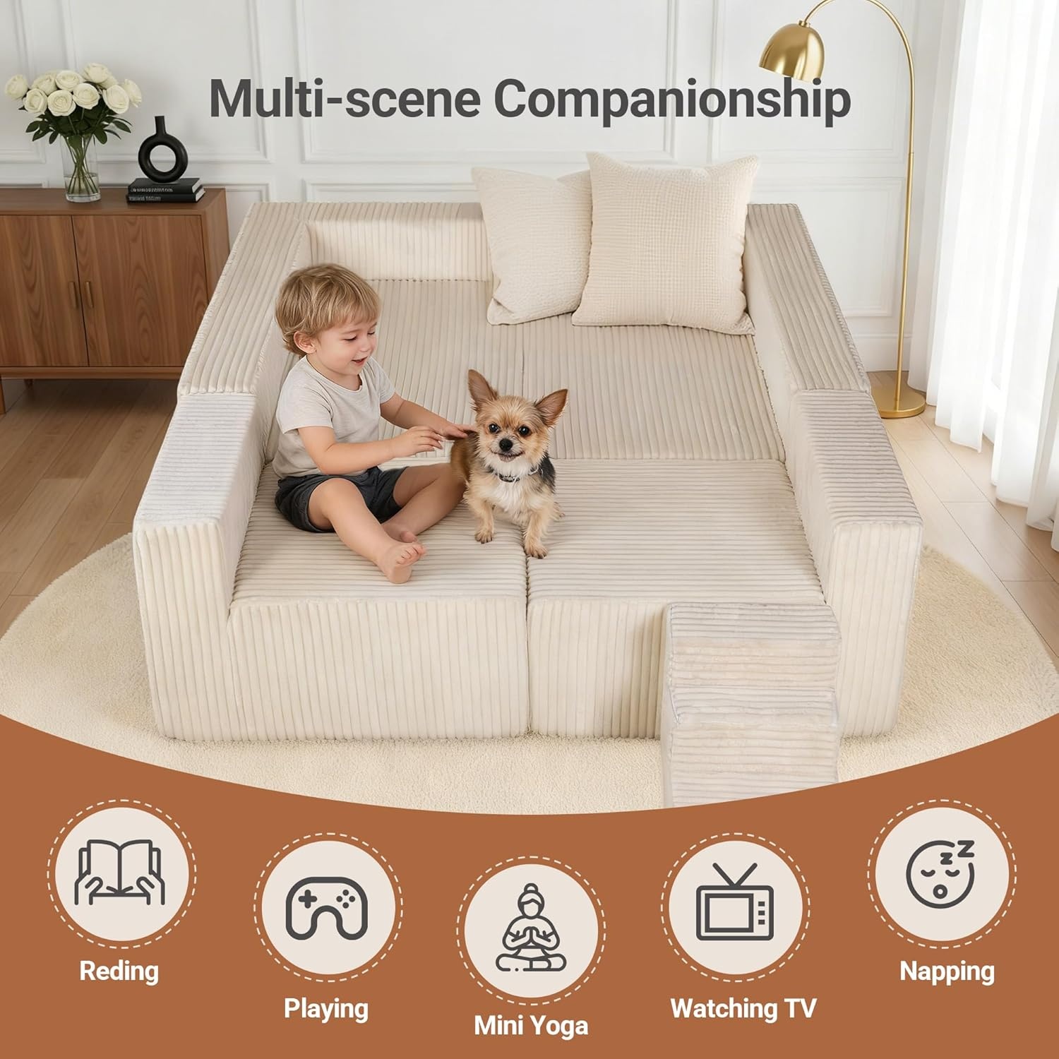 image:imageClaiks 128 Modular U Shaped Sectional Couch Deep Seat Bonless Couches for Living Room Modern Couch with Pet Stairs No Assembly Required Dark GreyKhaki