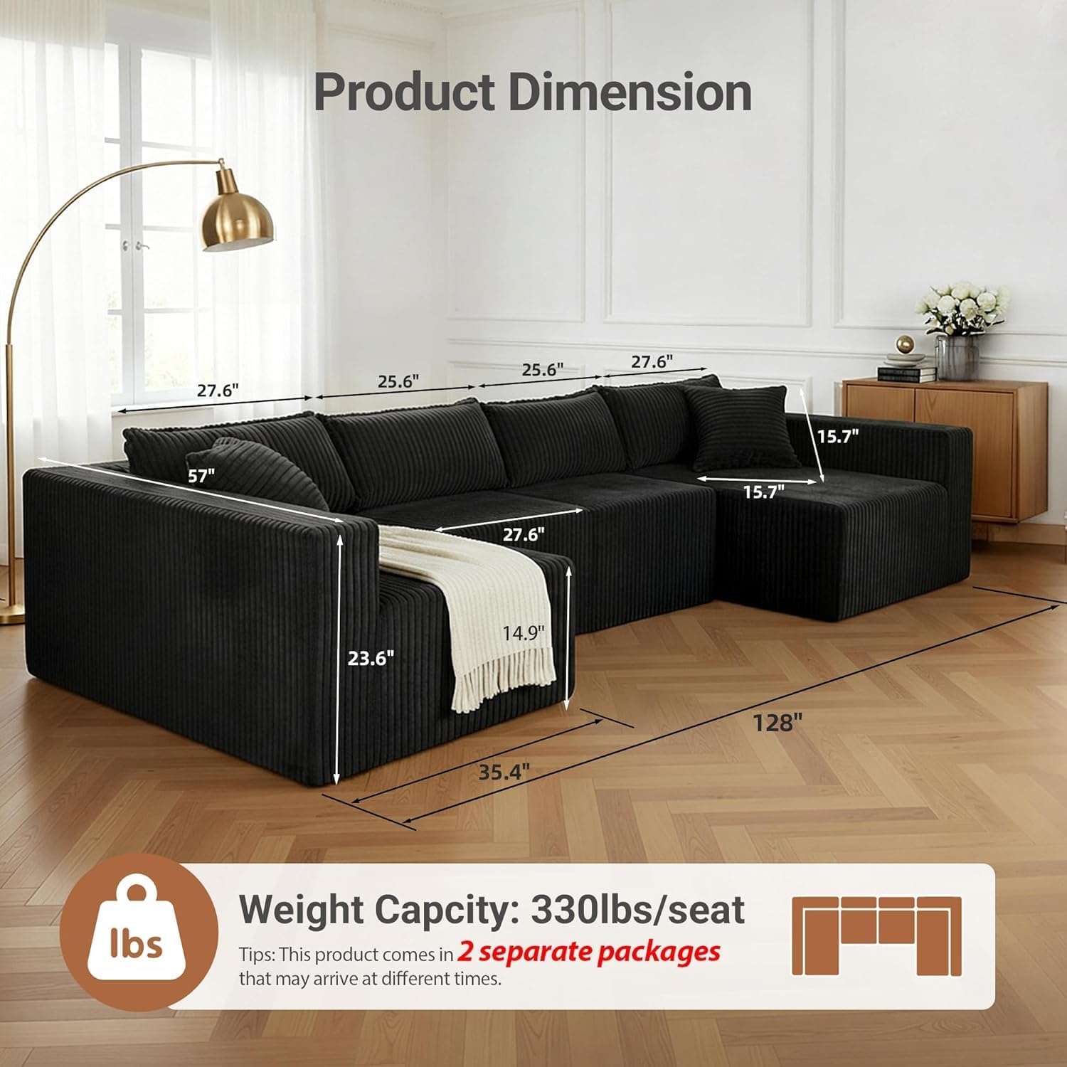 image:imageClaiks 128 Modular U Shaped Sectional Couch Deep Seat Bonless Couches for Living Room Modern Couch with Pet Stairs No Assembly Required Dark GreyLight Grey