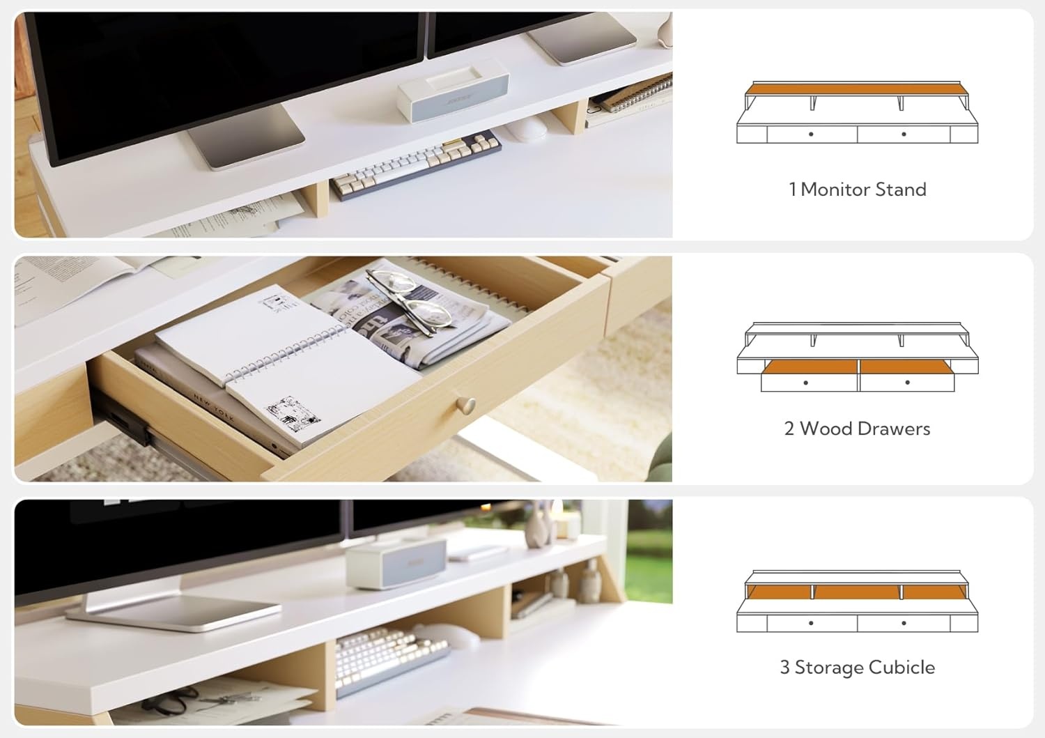 image:imageClaiks Electric Adjustable Standing Desk with Drawers Sit Stand Up Desk with Storage Shelves amp Wheels 55 Inch WhiteWhite
