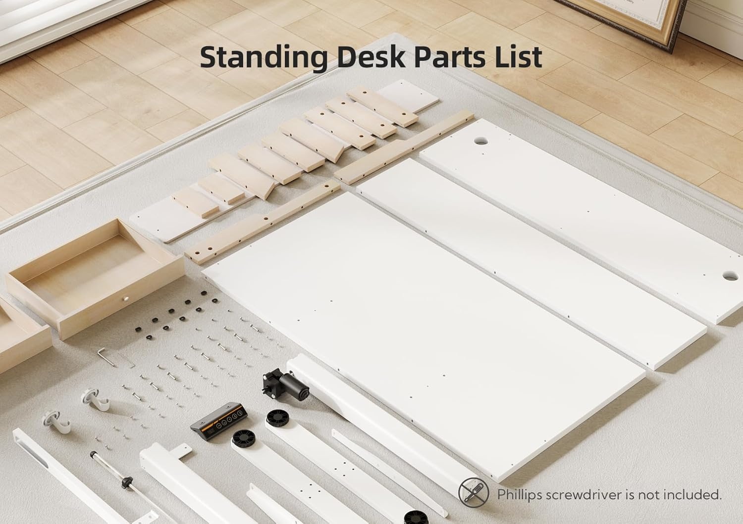 image:imageClaiks Electric Adjustable Standing Desk with Drawers Sit Stand Up Desk with Storage Shelves amp Wheels 55 Inch WhiteWhite
