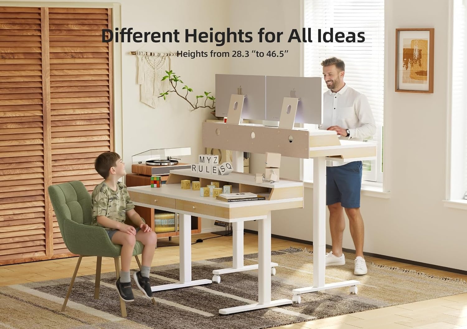 image:imageClaiks Electric Adjustable Standing Desk with Drawers Sit Stand Up Desk with Storage Shelves amp Wheels 55 Inch WhiteWhite