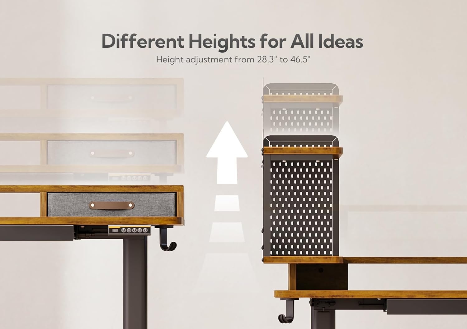 image:imageClaiks Electric Standing Desk with Storage Shelves 48 x 275 Inches Adjustable Height Stand up Desk with Drawers Sit Stand Home Office Desk with Splice Board Rustic Brown Top