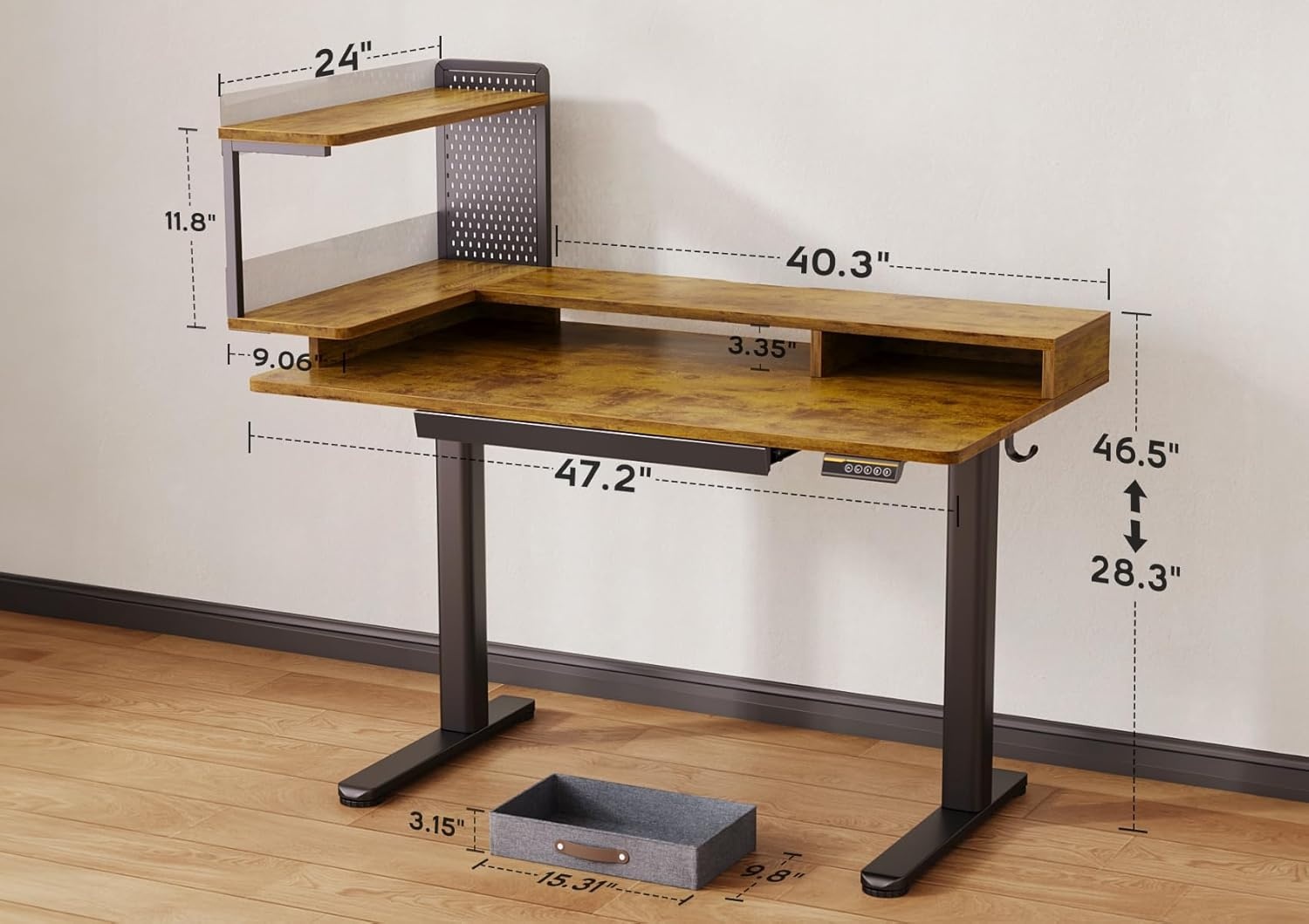 image:imageClaiks Electric Standing Desk with Storage Shelves 48 x 275 Inches Adjustable Height Stand up Desk with Drawers Sit Stand Home Office Desk with Splice Board Rustic Brown Top