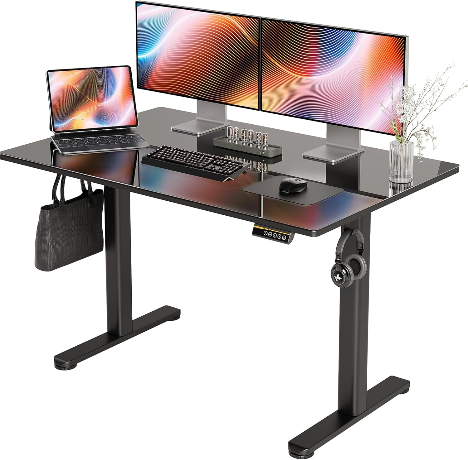 image:imageClaiks Glass Standing Desk 48x24 Inch Electric Standing Desk Adjustable Height Quick Install Home Office Computer Desk BlackBlack