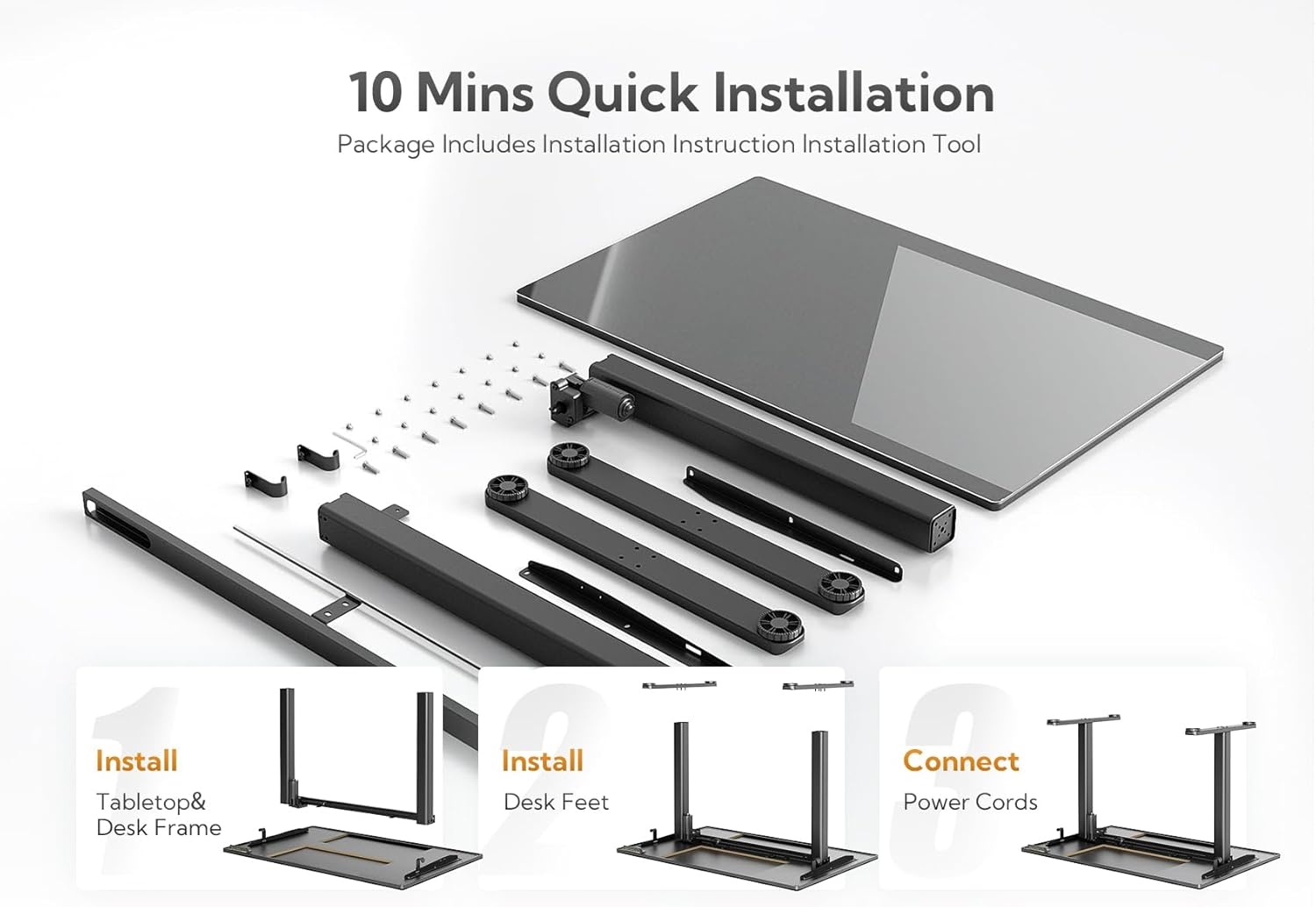 image:imageClaiks Glass Standing Desk 48x24 Inch Electric Standing Desk Adjustable Height Quick Install Home Office Computer Desk BlackBlack