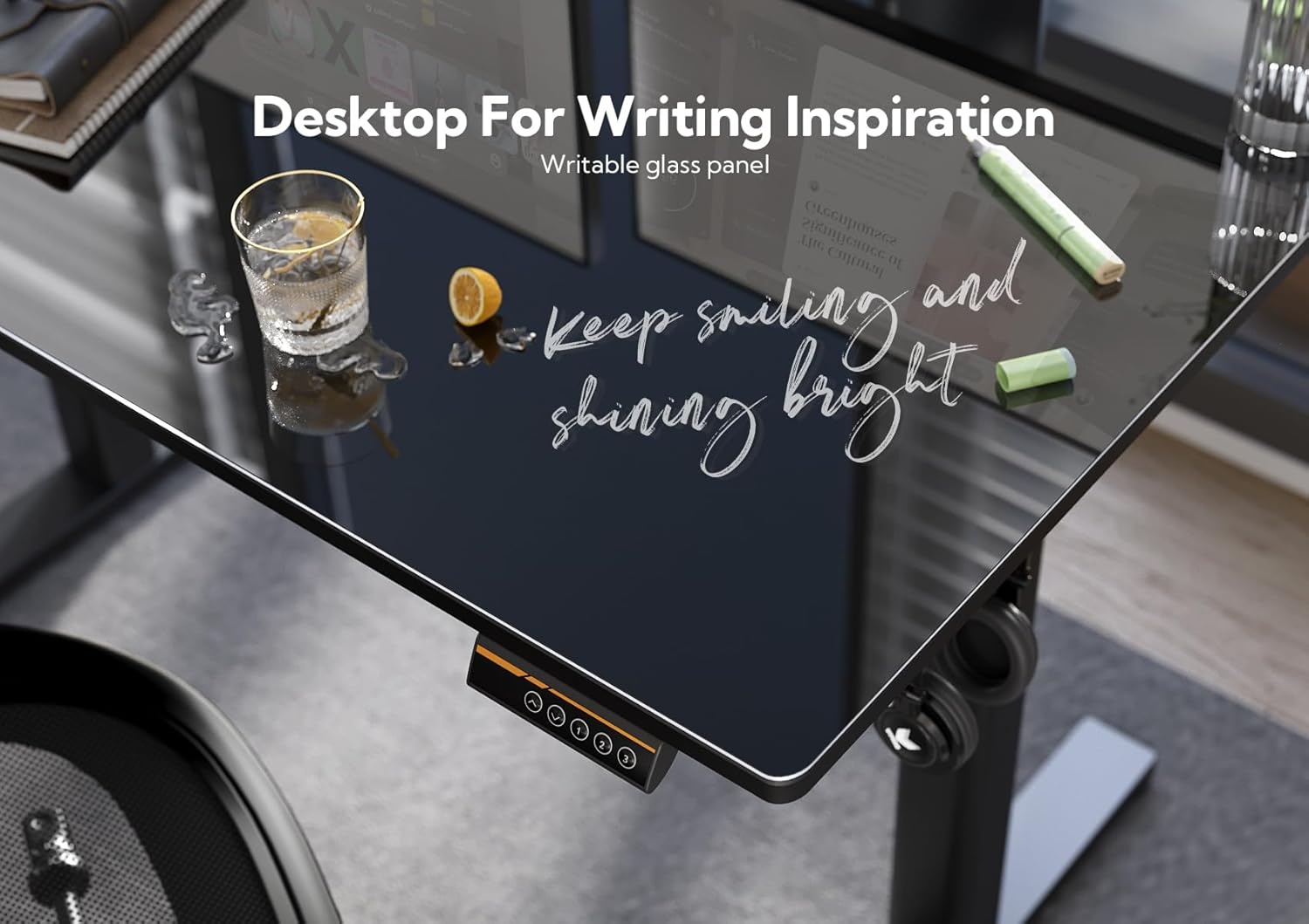 image:imageClaiks Glass Standing Desk 48x24 Inch Electric Standing Desk Adjustable Height Quick Install Home Office Computer Desk BlackBlack
