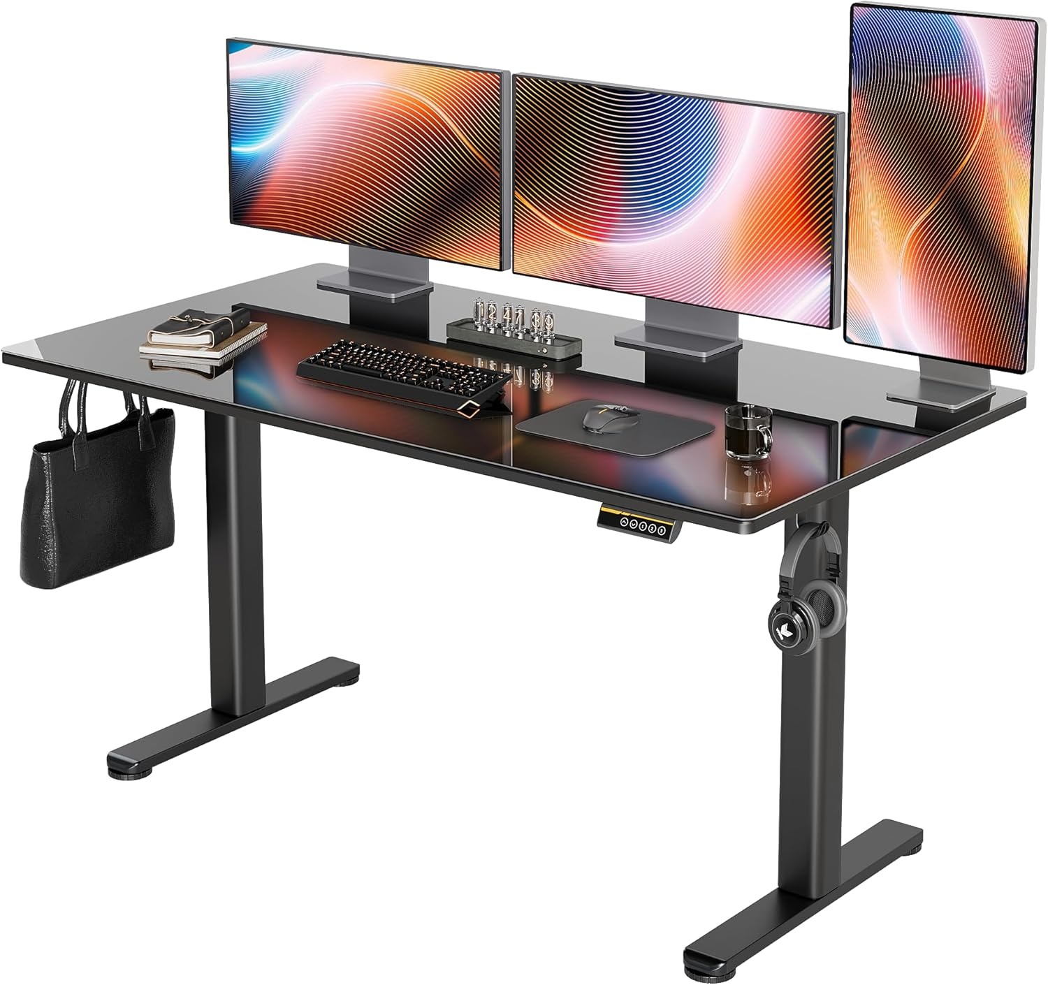 image:imageClaiks Glass Standing Desk 48x24 Inch Electric Standing Desk Adjustable Height Quick Install Home Office Computer Desk BlackBlack