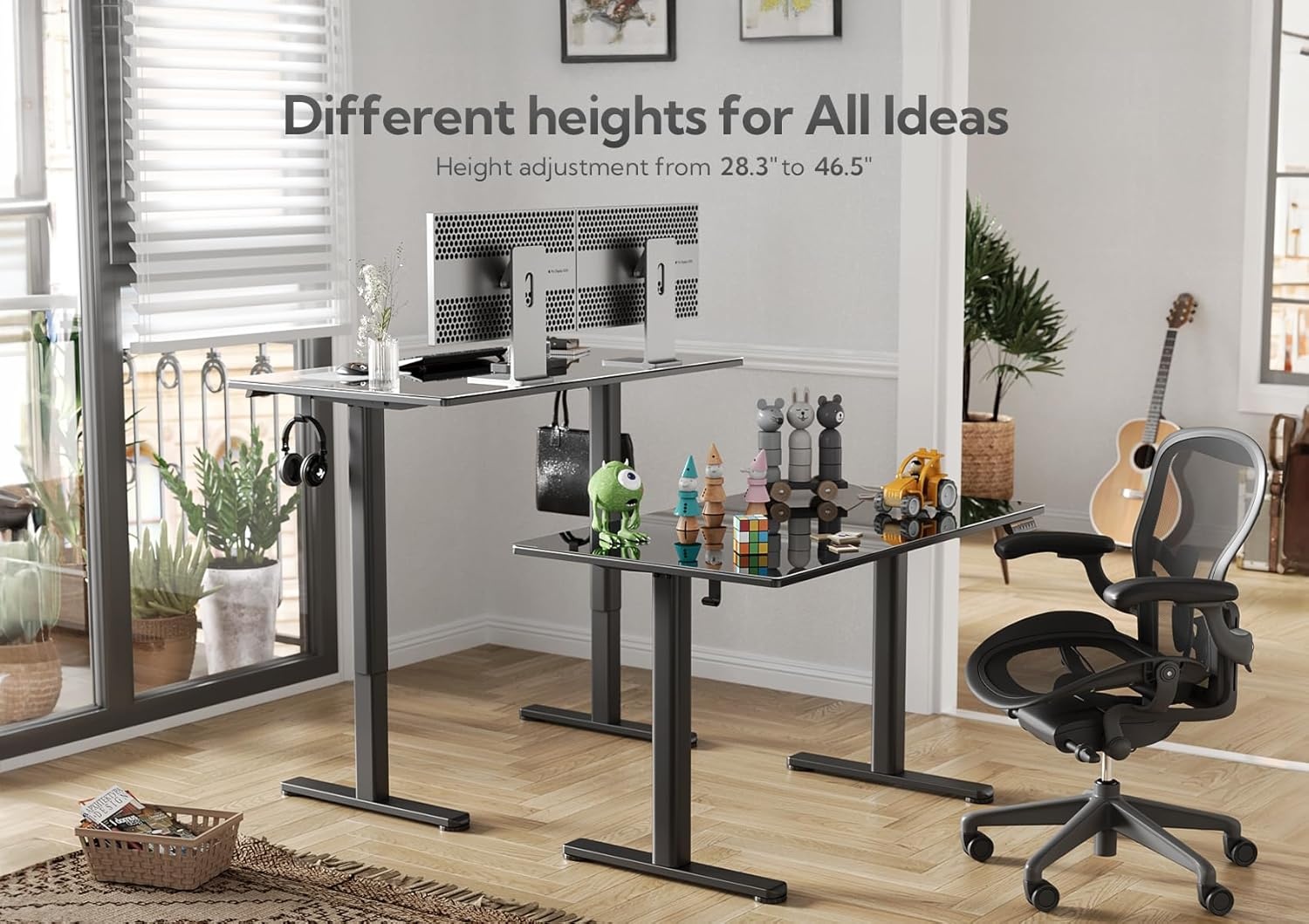 image:imageClaiks Glass Standing Desk 48x24 Inch Electric Standing Desk Adjustable Height Quick Install Home Office Computer Desk BlackBlack