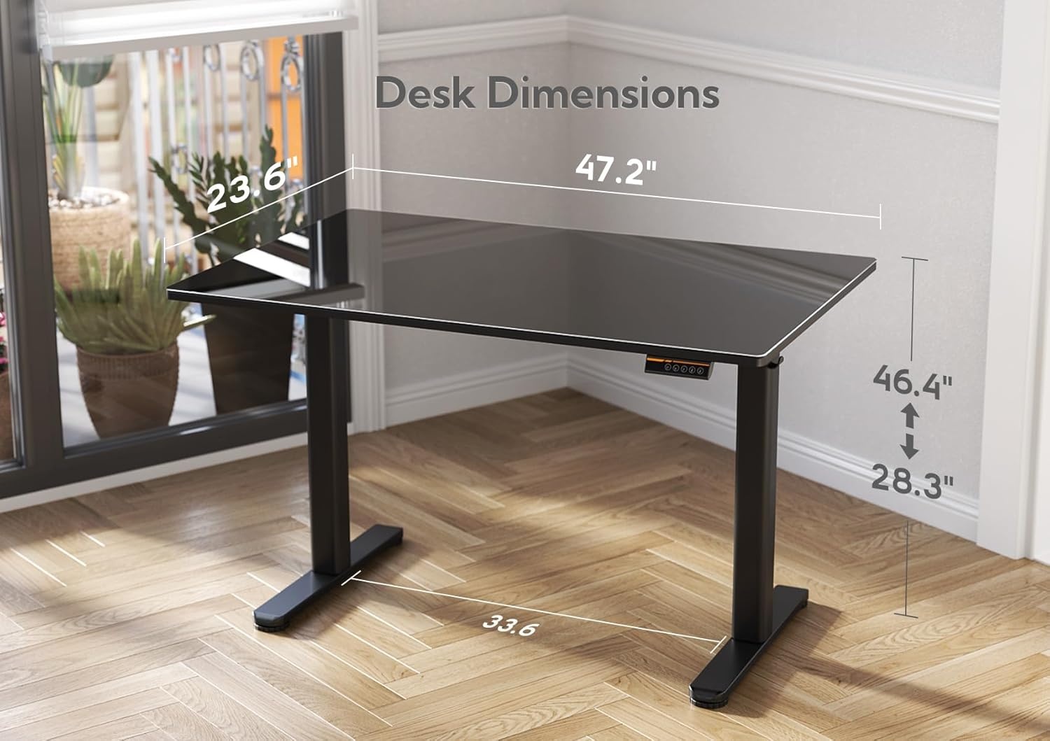 image:imageClaiks Glass Standing Desk 48x24 Inch Electric Standing Desk Adjustable Height Quick Install Home Office Computer Desk BlackBlack