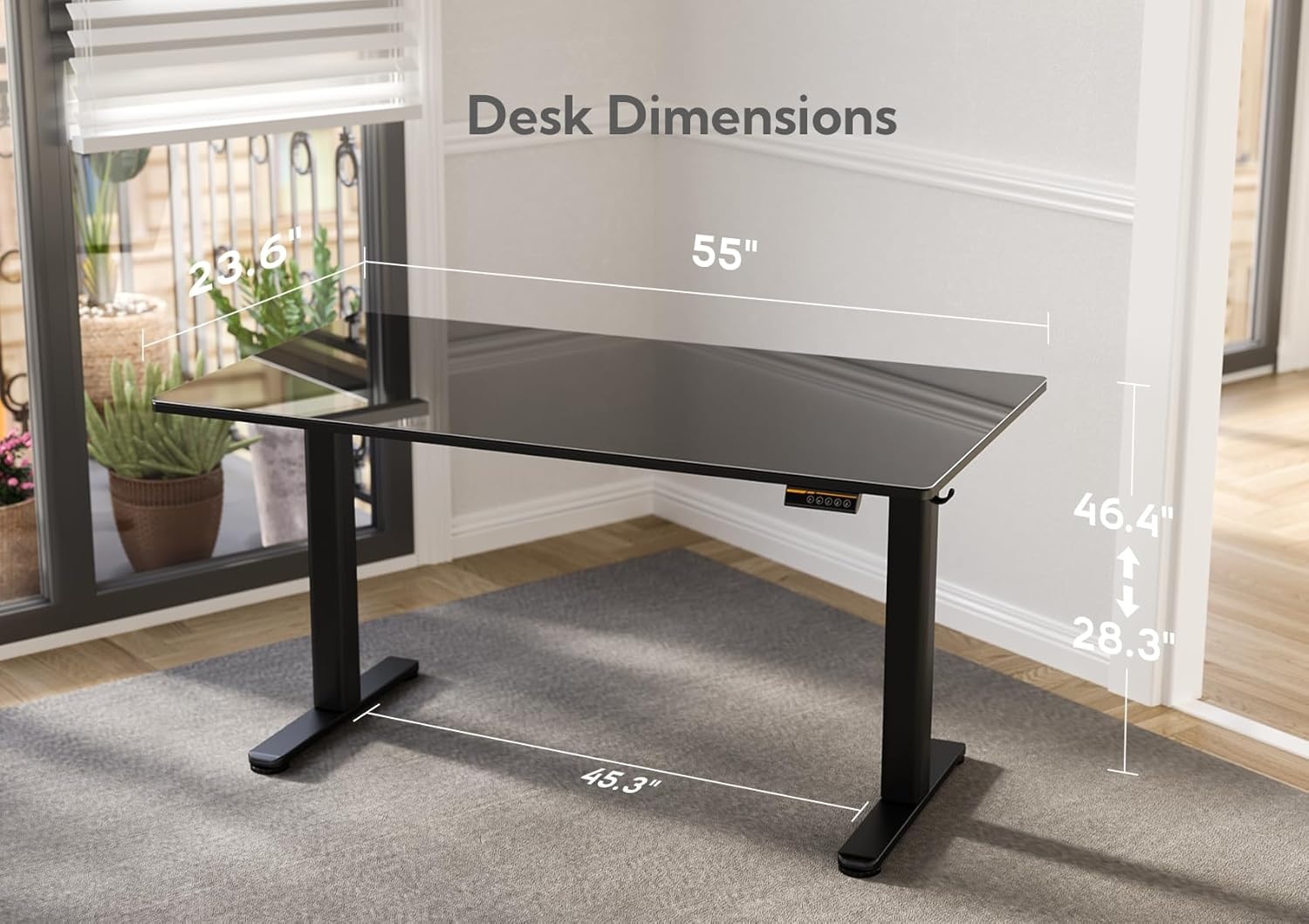 image:imageClaiks Glass Standing Desk 48x24 Inch Electric Standing Desk Adjustable Height Quick Install Home Office Computer Desk BlackBlack
