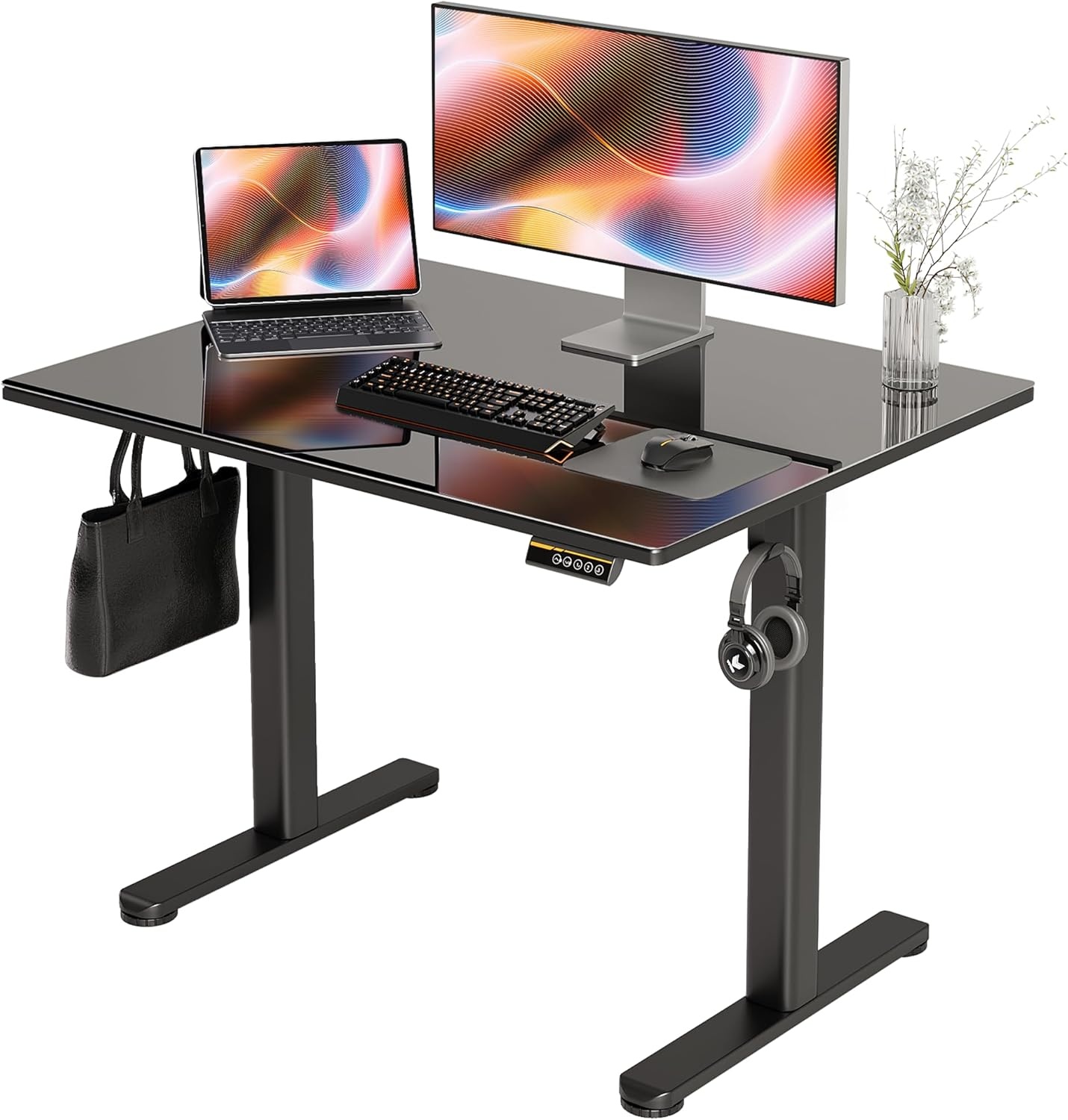 image:imageClaiks Glass Standing Desk 48x24 Inch Electric Standing Desk Adjustable Height Quick Install Home Office Computer Desk BlackBlack
