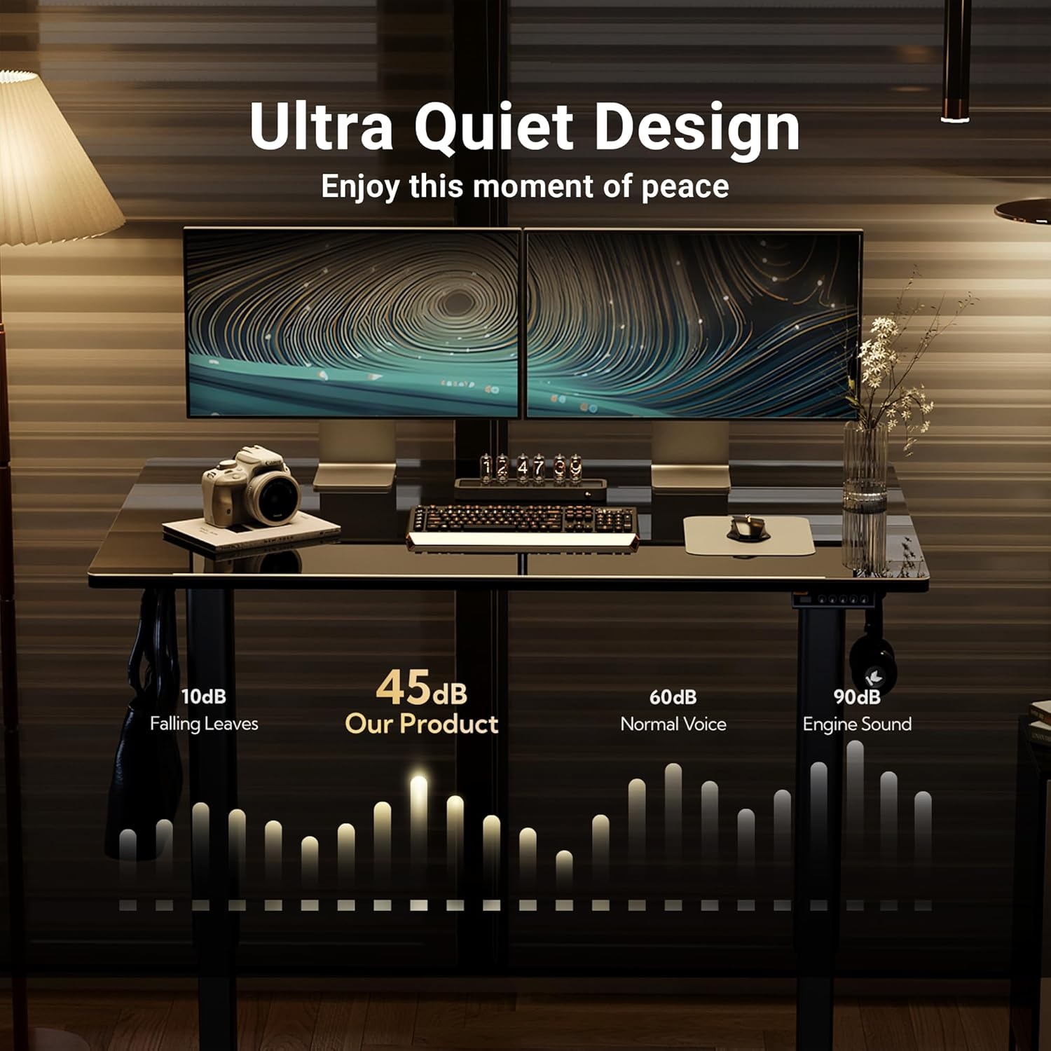 image:imageClaiks Glass Standing Desk 48x24 Inch Electric Standing Desk Adjustable Height Quick Install Home Office Computer Desk BlackCool Black
