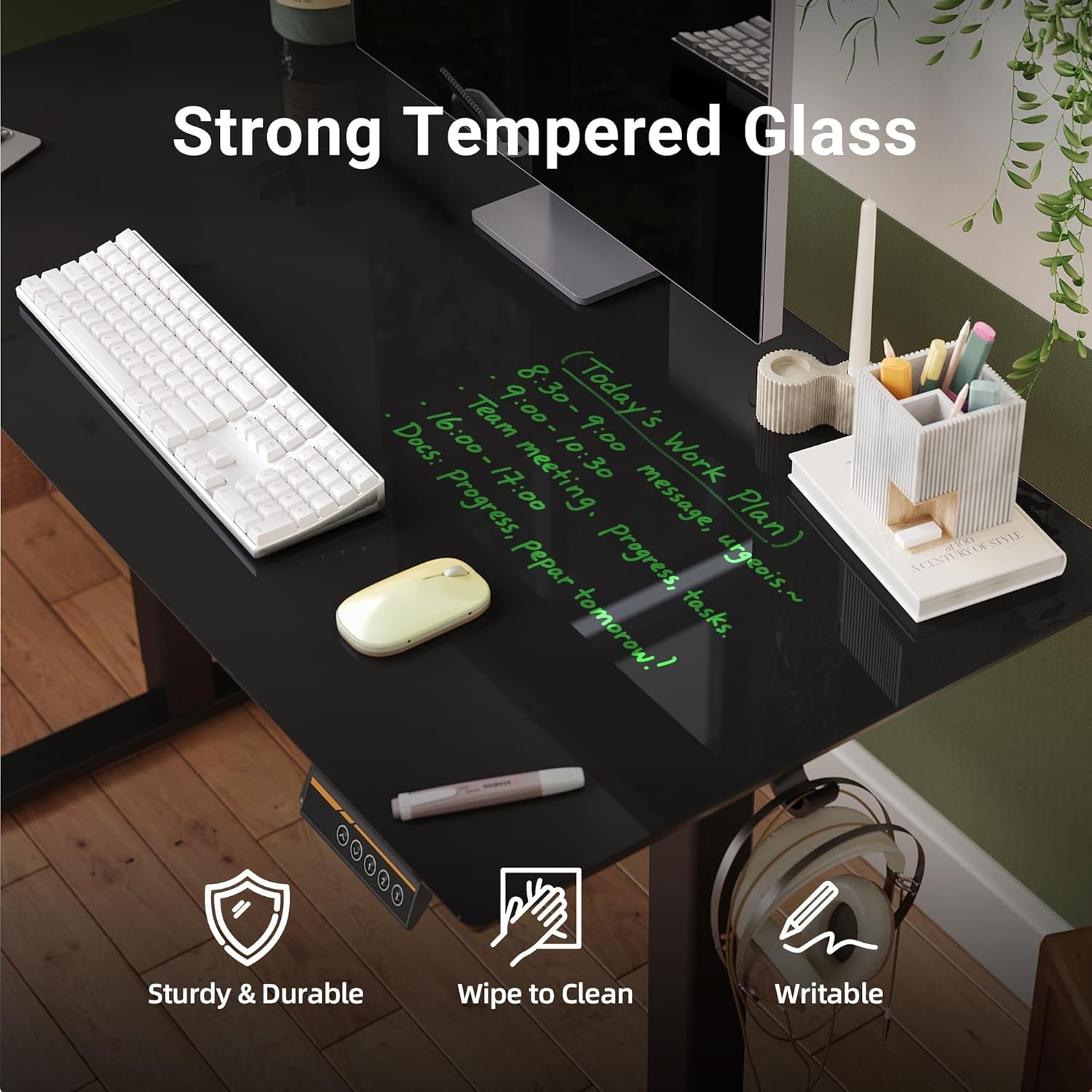 image:imageClaiks Glass Standing Desk 48x24 Inch Electric Standing Desk Adjustable Height Quick Install Home Office Computer Desk BlackCool Black