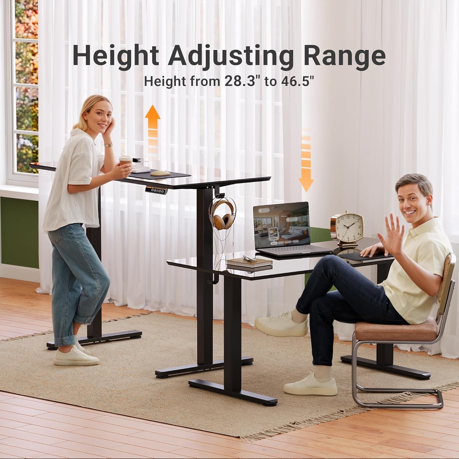 image:imageClaiks Glass Standing Desk 48x24 Inch Electric Standing Desk Adjustable Height Quick Install Home Office Computer Desk BlackCool Black