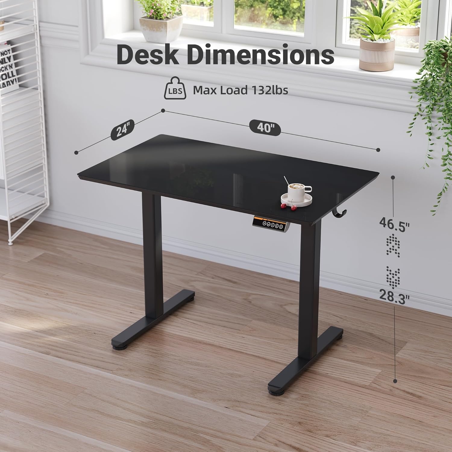 image:imageClaiks Glass Standing Desk 48x24 Inch Electric Standing Desk Adjustable Height Quick Install Home Office Computer Desk BlackCool Black