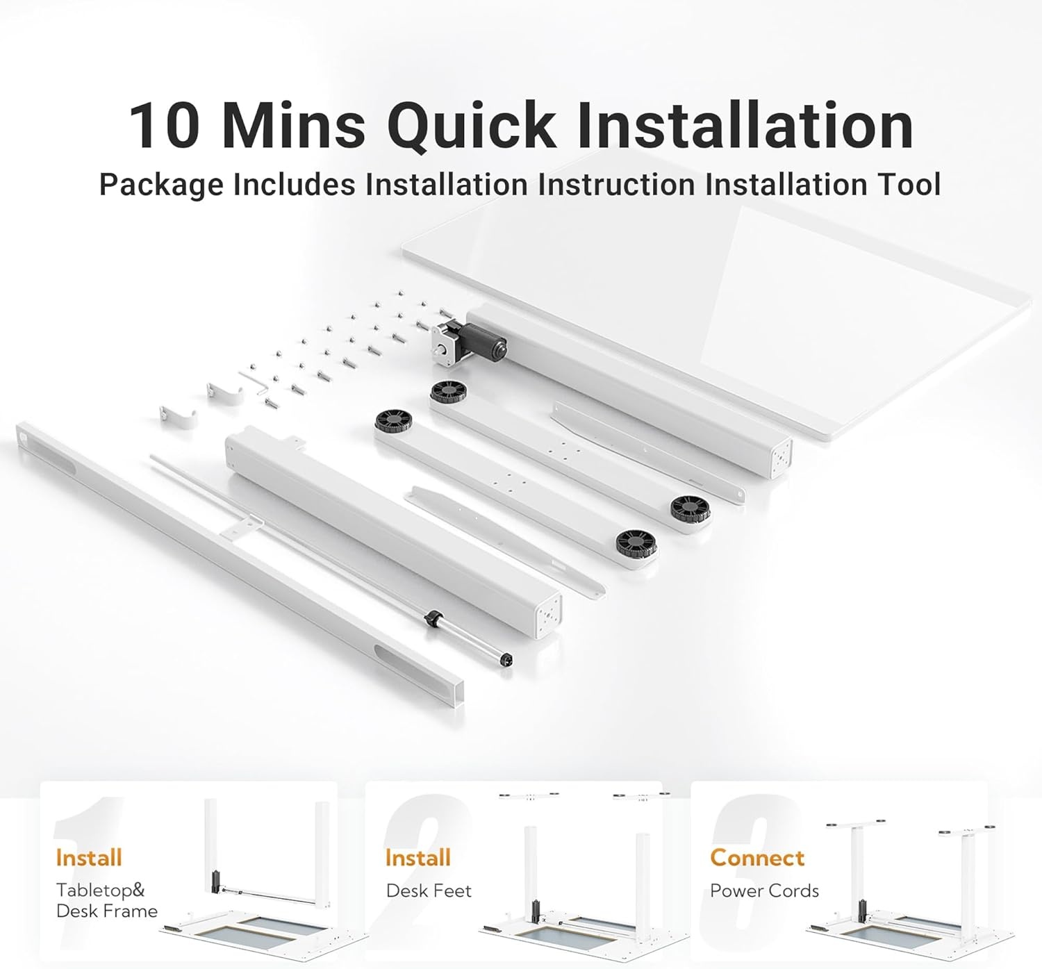 image:imageClaiks Glass Standing Desk 48x24 Inch Electric Standing Desk Adjustable Height Quick Install Home Office Computer Desk BlackCool White