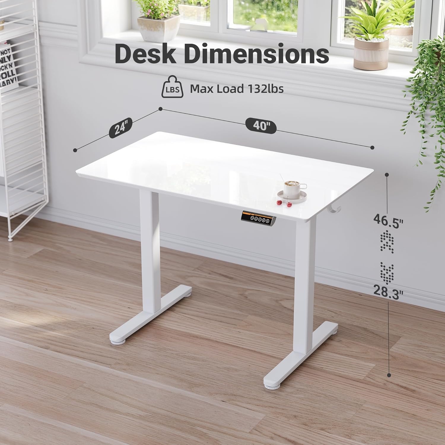 image:imageClaiks Glass Standing Desk 48x24 Inch Electric Standing Desk Adjustable Height Quick Install Home Office Computer Desk BlackCool White