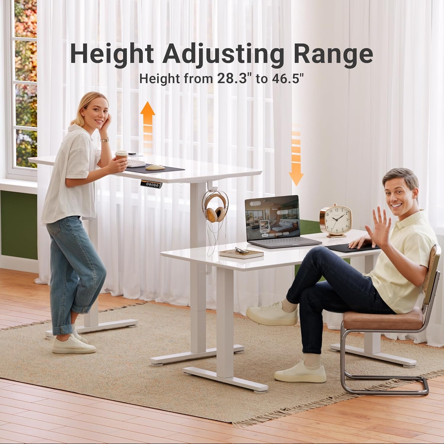 image:imageClaiks Glass Standing Desk 48x24 Inch Electric Standing Desk Adjustable Height Quick Install Home Office Computer Desk BlackCool White