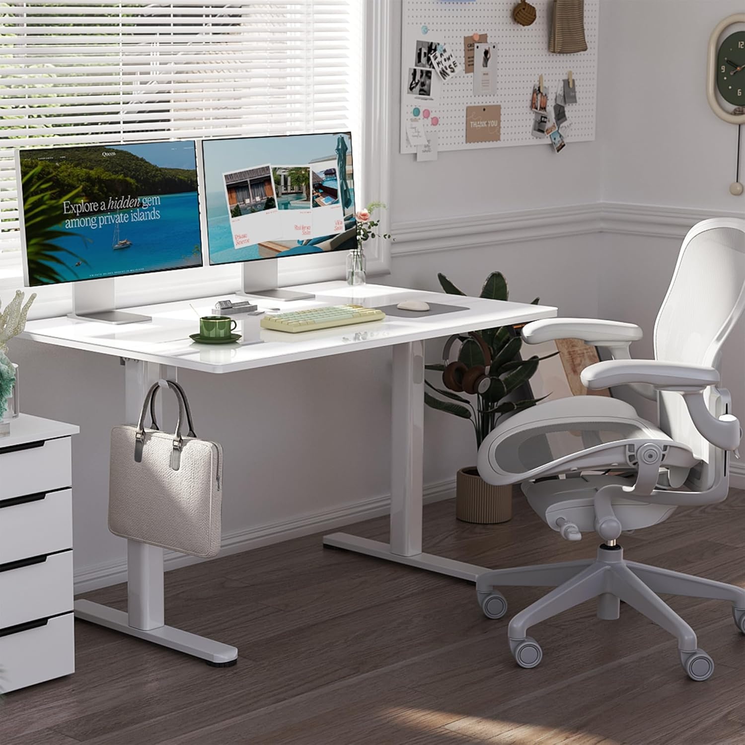 image:imageClaiks Glass Standing Desk 48x24 Inch Electric Standing Desk Adjustable Height Quick Install Home Office Computer Desk BlackCool White