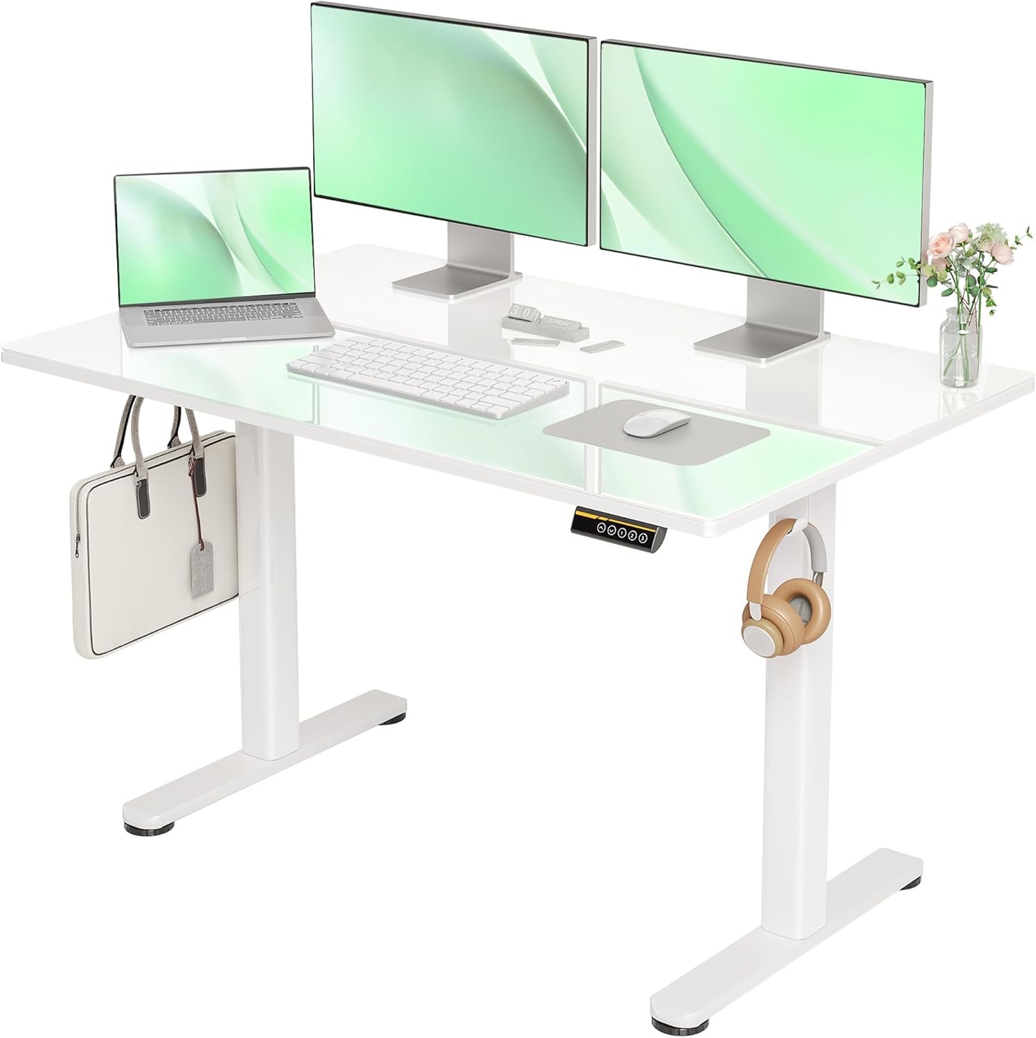 image:imageClaiks Glass Standing Desk 48x24 Inch Electric Standing Desk Adjustable Height Quick Install Home Office Computer Desk BlackSuper White