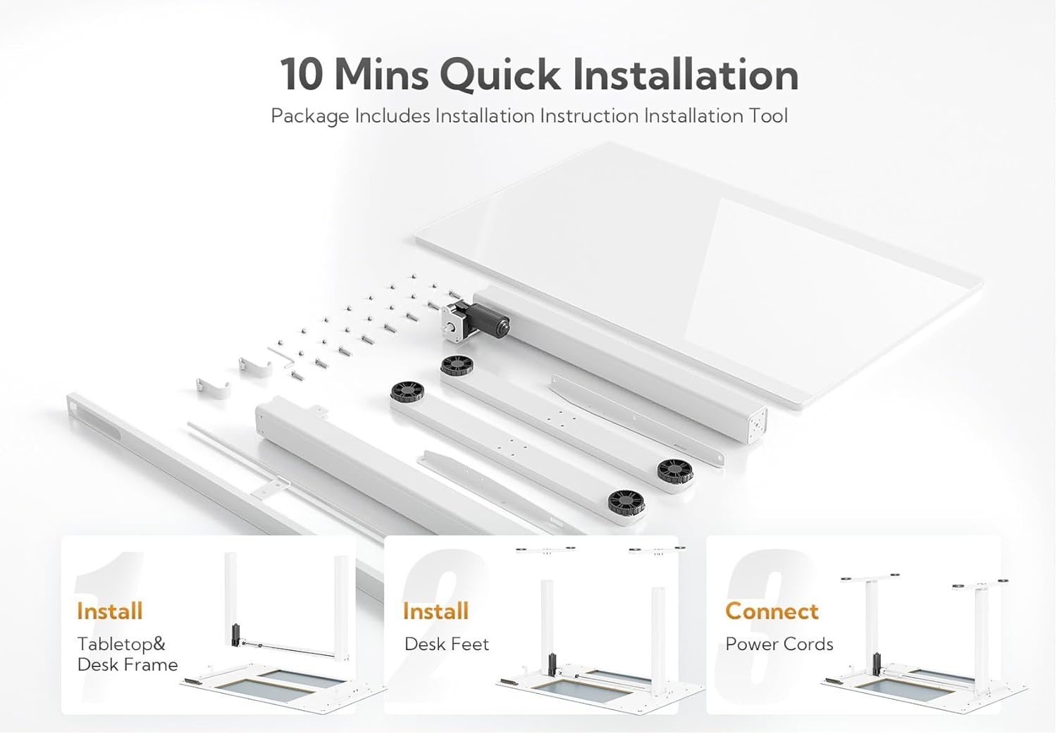 image:imageClaiks Glass Standing Desk 48x24 Inch Electric Standing Desk Adjustable Height Quick Install Home Office Computer Desk BlackSuper White