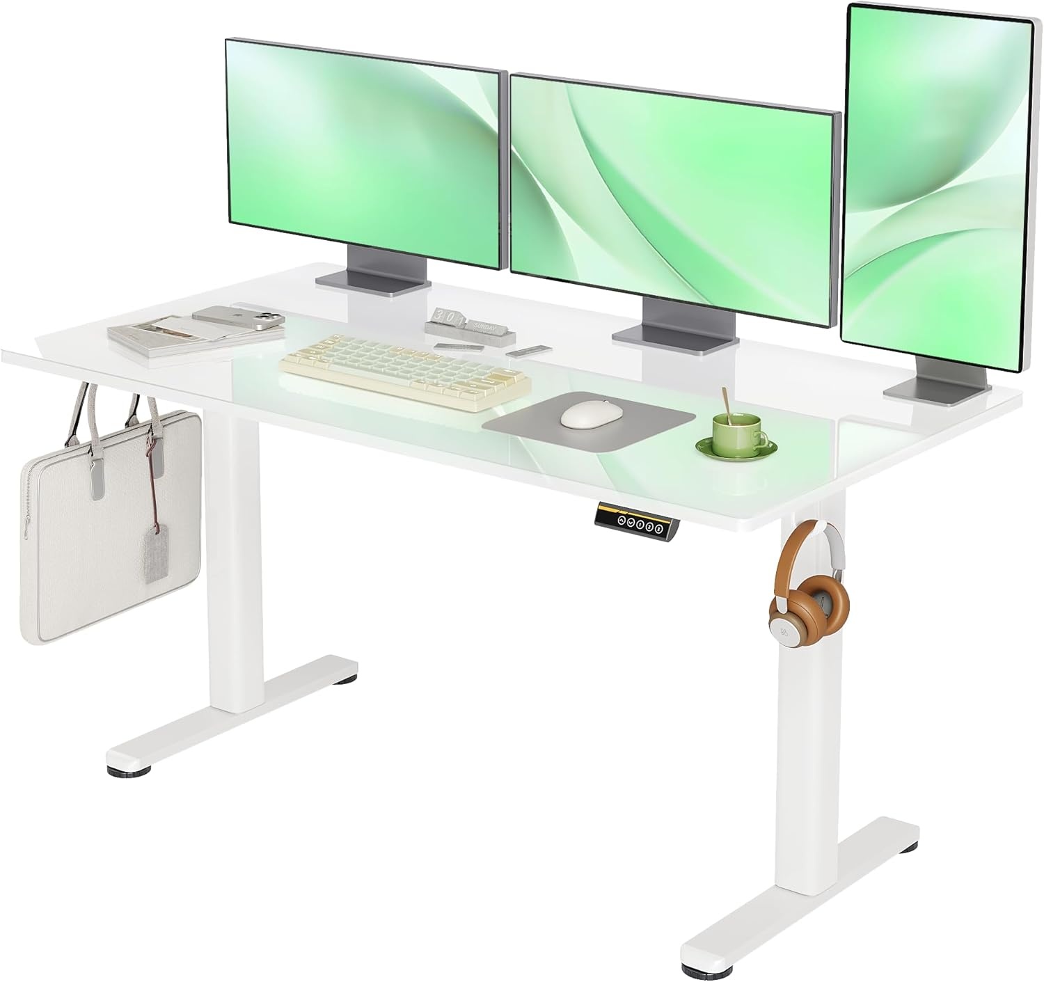 image:imageClaiks Glass Standing Desk 48x24 Inch Electric Standing Desk Adjustable Height Quick Install Home Office Computer Desk BlackSuper White