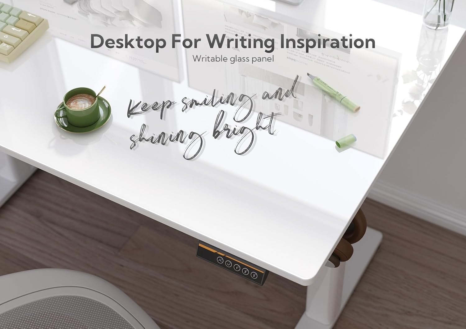 image:imageClaiks Glass Standing Desk 48x24 Inch Electric Standing Desk Adjustable Height Quick Install Home Office Computer Desk BlackSuper White