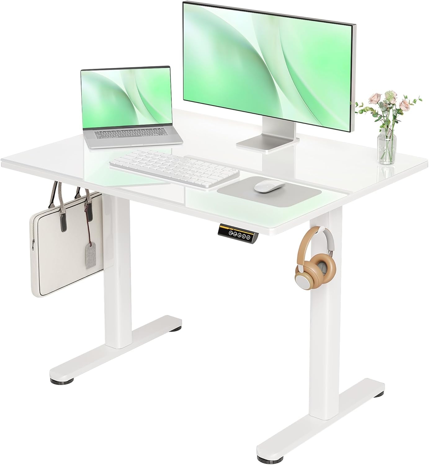 image:imageClaiks Glass Standing Desk 48x24 Inch Electric Standing Desk Adjustable Height Quick Install Home Office Computer Desk BlackSuper White