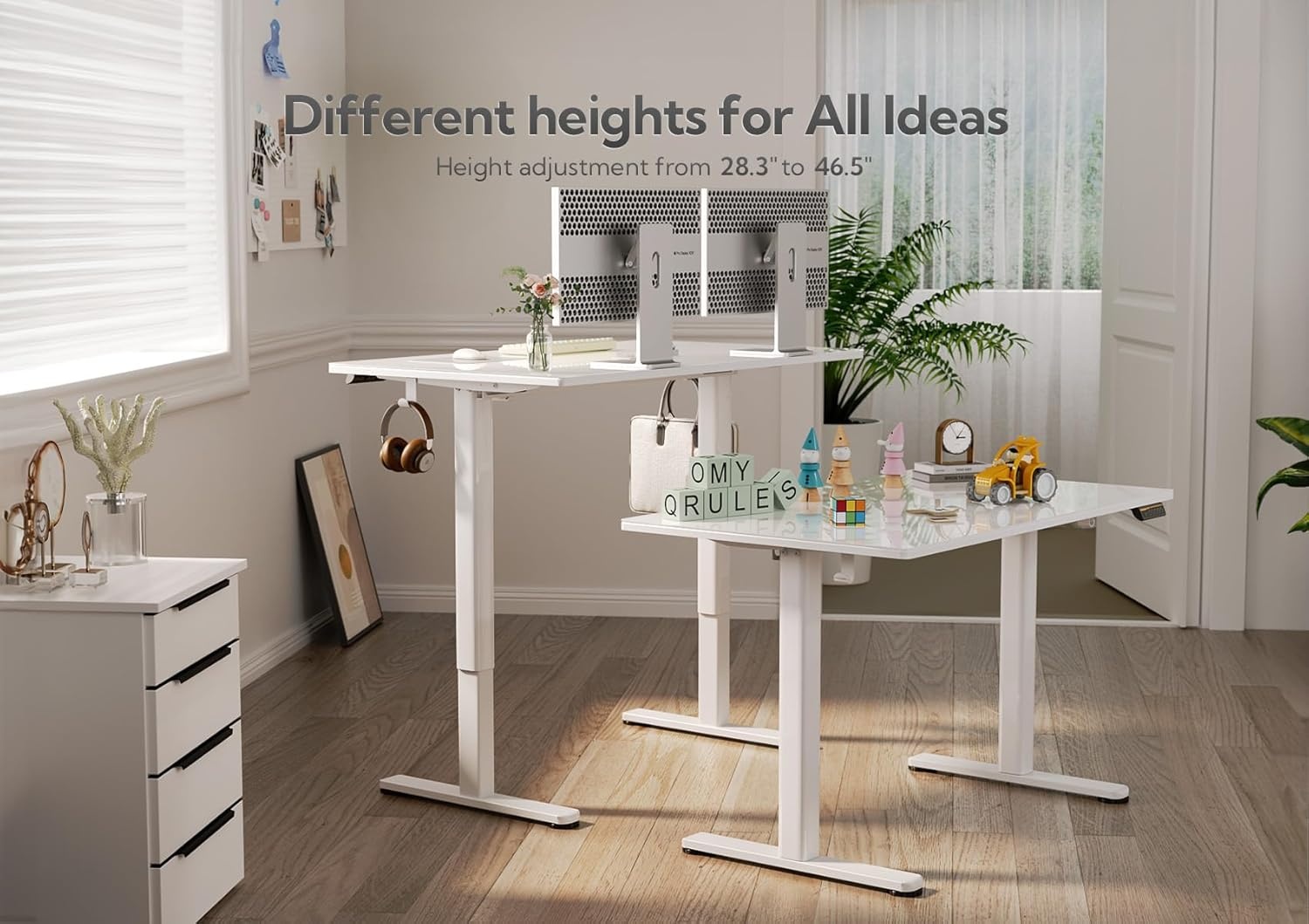 image:imageClaiks Glass Standing Desk 48x24 Inch Electric Standing Desk Adjustable Height Quick Install Home Office Computer Desk BlackSuper White