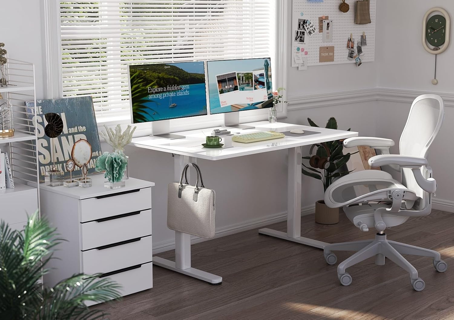 image:imageClaiks Glass Standing Desk 48x24 Inch Electric Standing Desk Adjustable Height Quick Install Home Office Computer Desk BlackSuper White