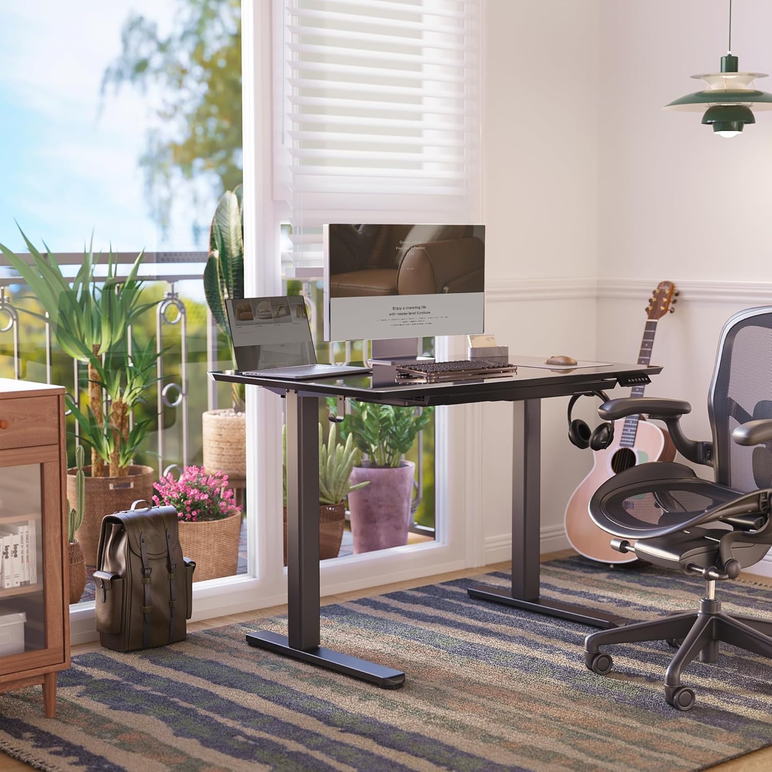 image:imageClaiks Glass Standing Desk with Drawers 4024 Inch Adjustable Stand Up Desk Quick Install Home Office Computer Desk WhiteBlack