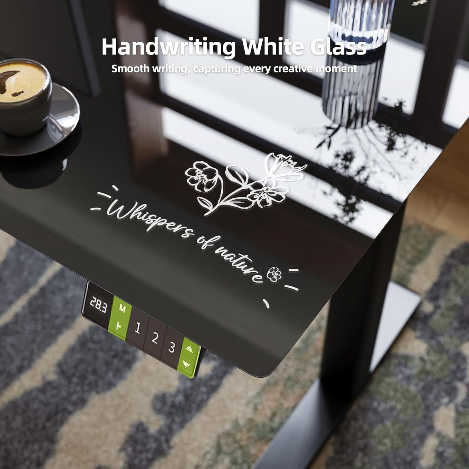 image:imageClaiks Glass Standing Desk with Drawers 4024 Inch Adjustable Stand Up Desk Quick Install Home Office Computer Desk WhiteBlack