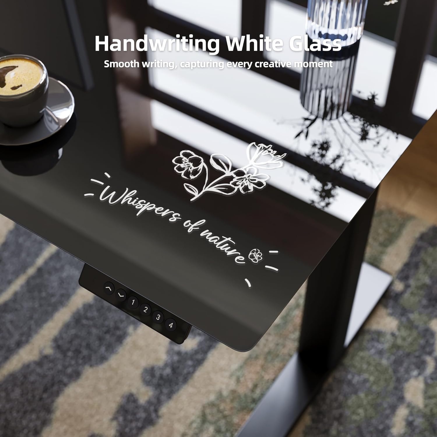 image:imageClaiks Glass Standing Desk with Drawers 4024 Inch Adjustable Stand Up Desk Quick Install Home Office Computer Desk WhiteBlack