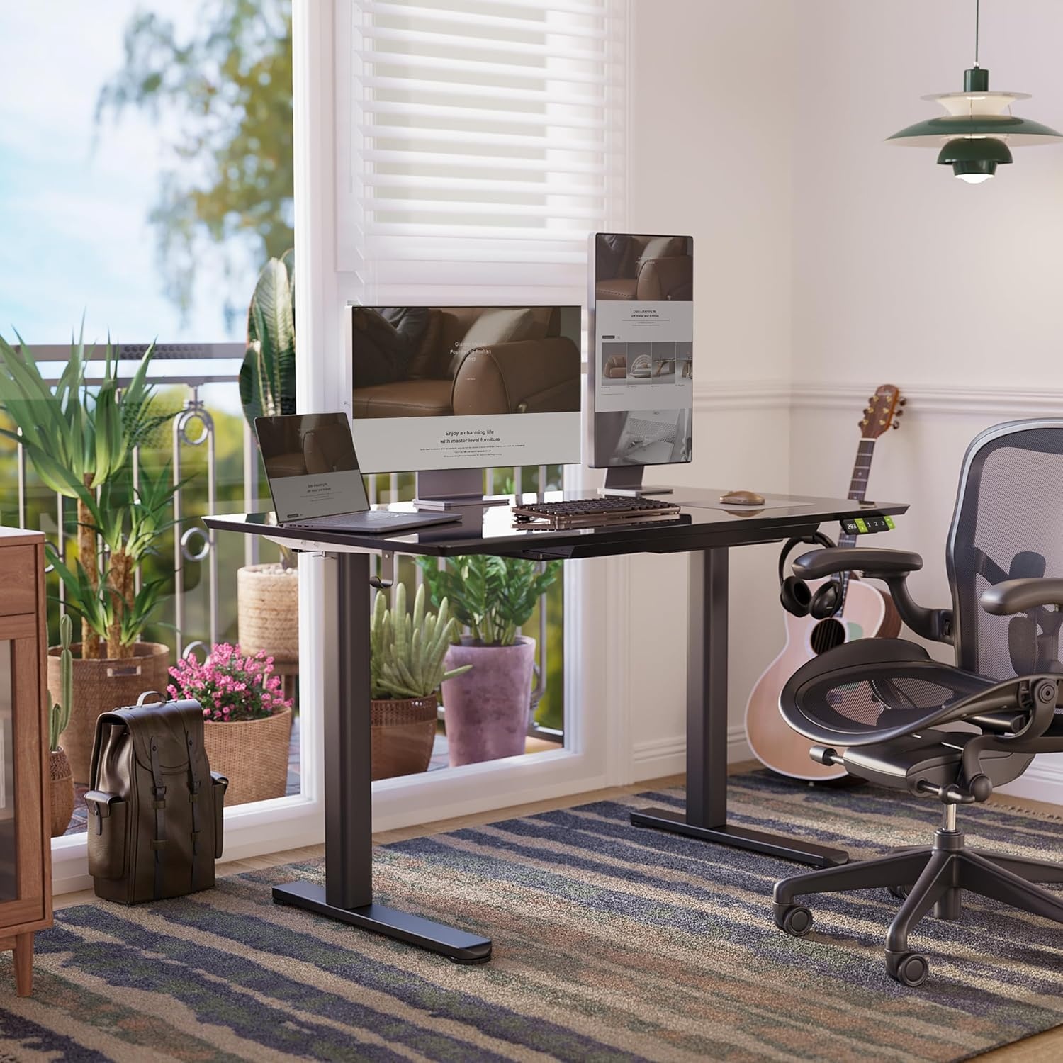 image:imageClaiks Glass Standing Desk with Drawers 4024 Inch Adjustable Stand Up Desk Quick Install Home Office Computer Desk WhiteBlack