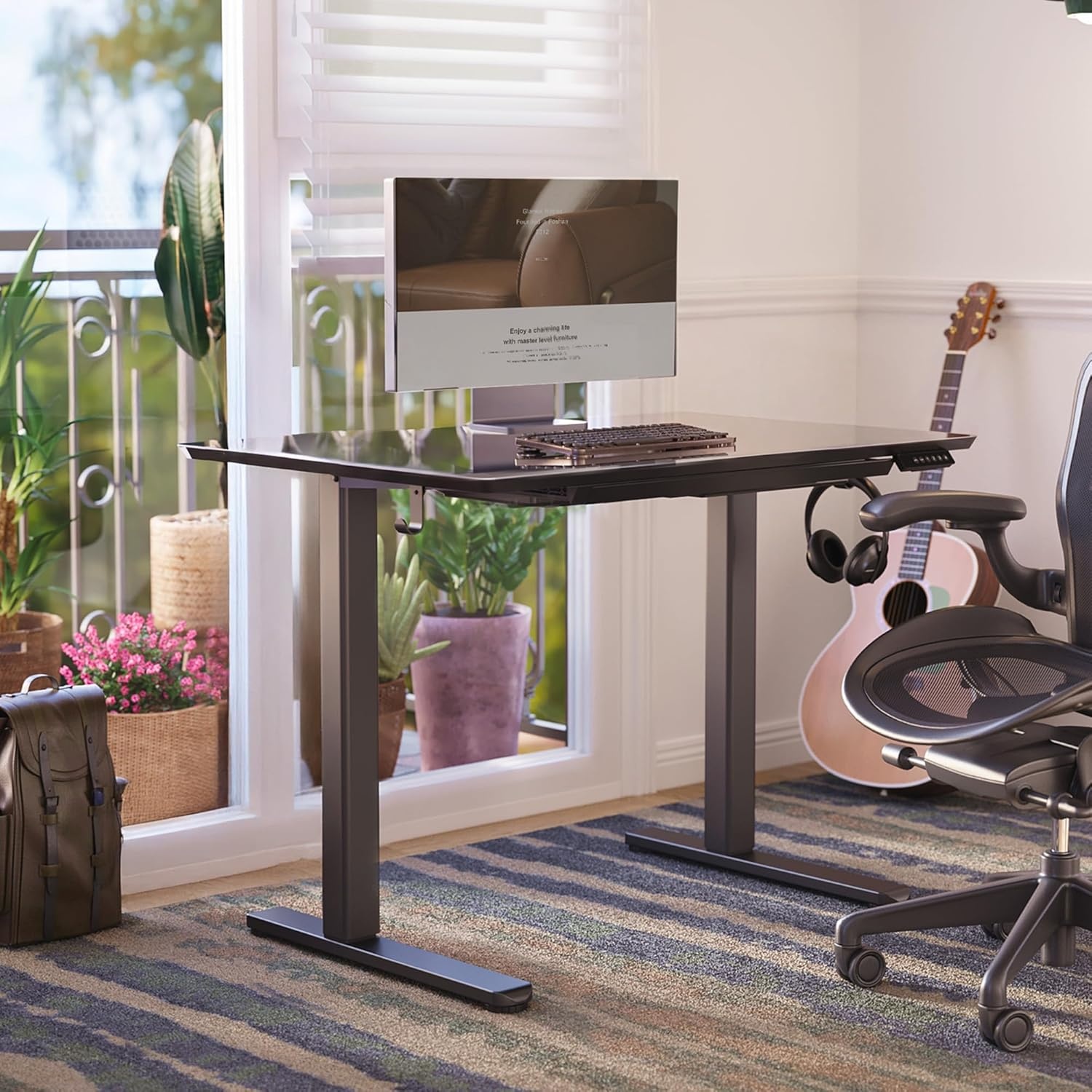 image:imageClaiks Glass Standing Desk with Drawers 4024 Inch Adjustable Stand Up Desk Quick Install Home Office Computer Desk WhiteBlack