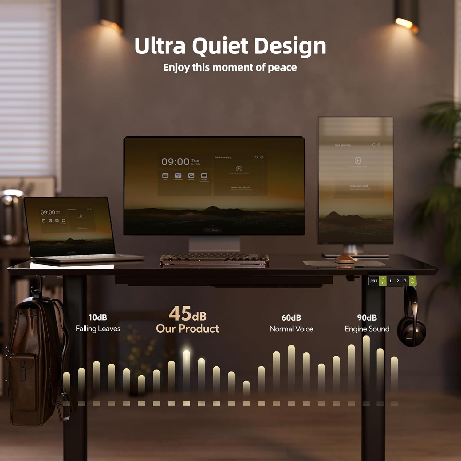 image:imageClaiks Glass Standing Desk with Drawers 4024 Inch Adjustable Stand Up Desk Quick Install Home Office Computer Desk WhiteBlack